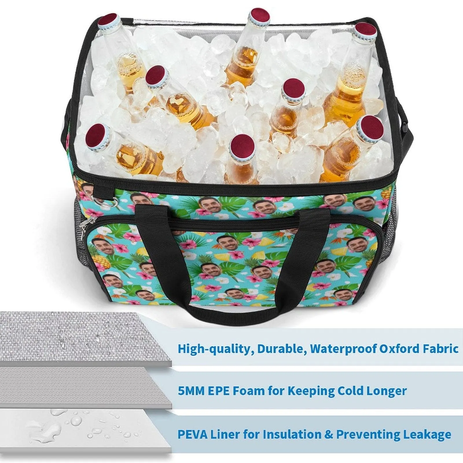 Custom Face Sky Blue Camping Ice Pack Insulated Lunch Bag