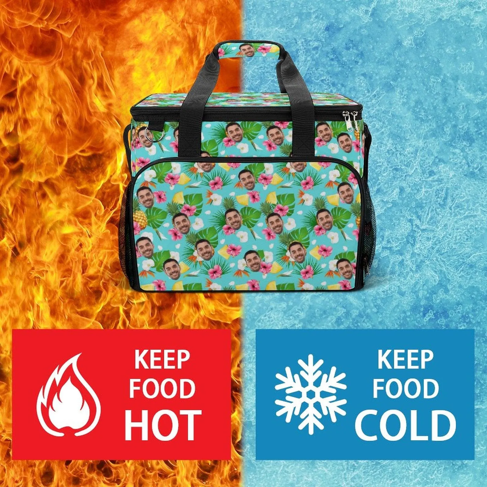 Custom Face Sky Blue Camping Ice Pack Insulated Lunch Bag