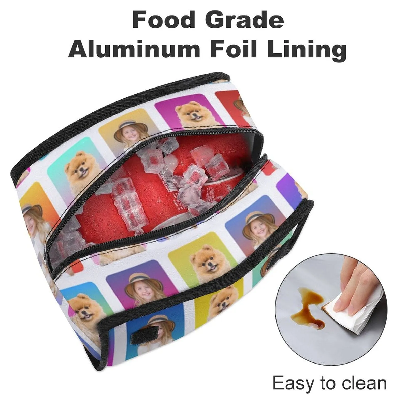 Custom Face&Pet Plaid Camping Ice Pack Insulated Lunch Bag