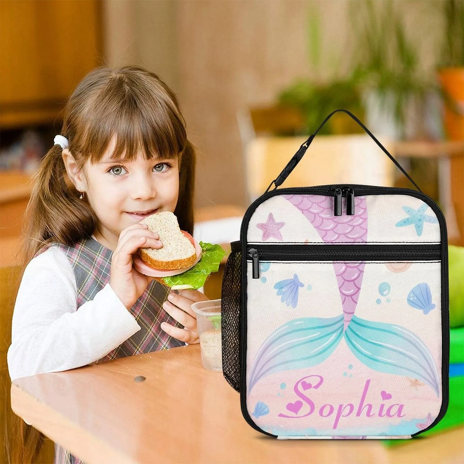 Custom Name Mermaid Tail Portable Insulated Lunch Bag