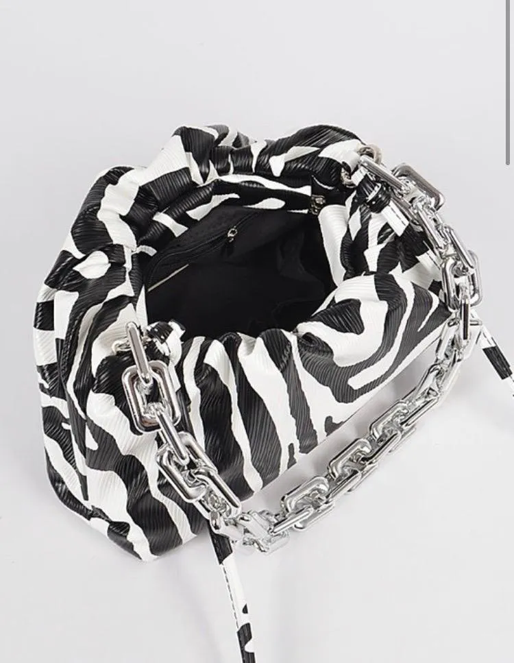 Dana Clutch with Link Chain Handbag- Zebra