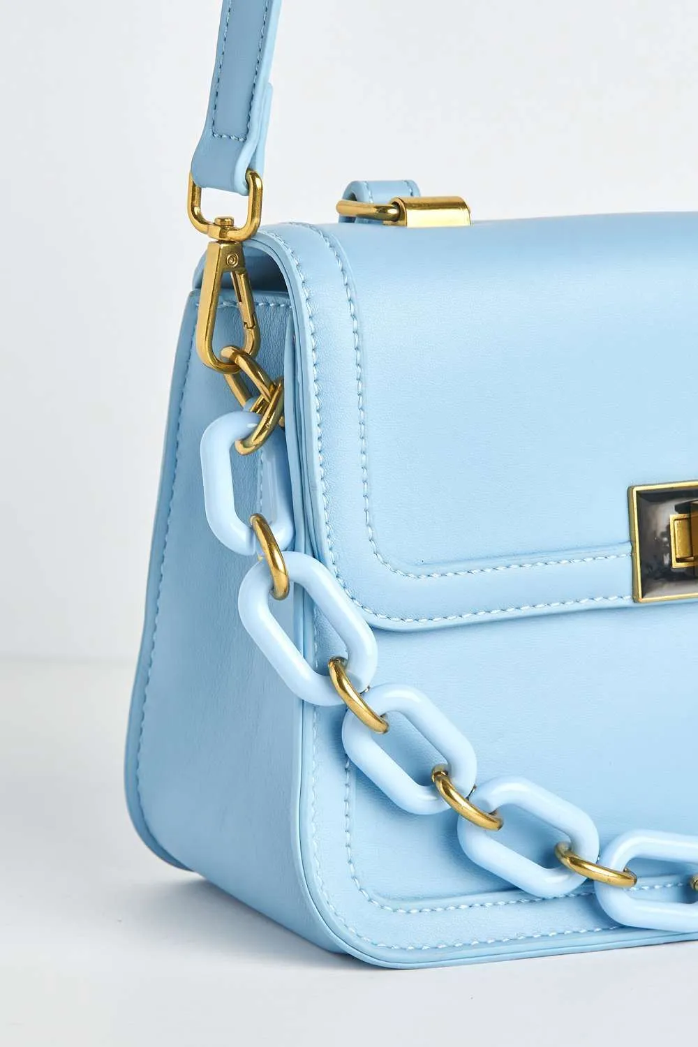 Danya Carlton Collection Chain Detail Top Handle Bag in Blue