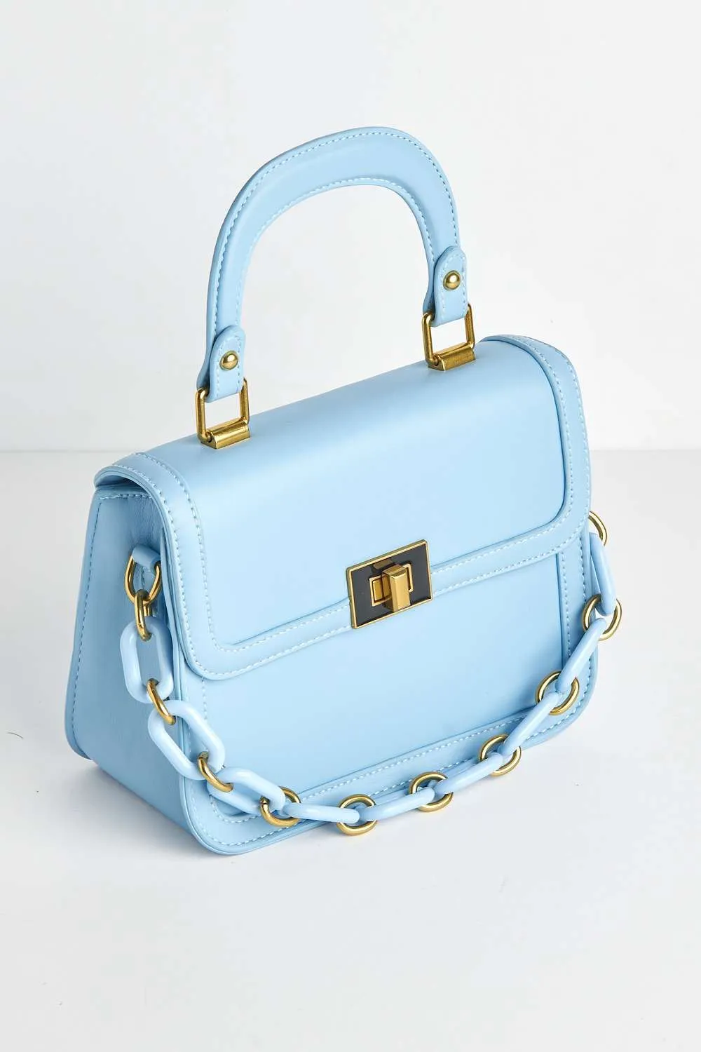 Danya Carlton Collection Chain Detail Top Handle Bag in Blue