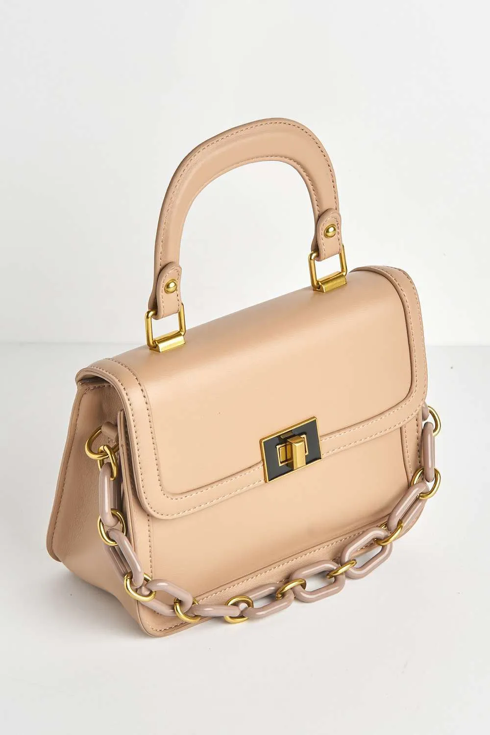 Danya Carlton Collection Chain Detail Top Handle Bag in Blush