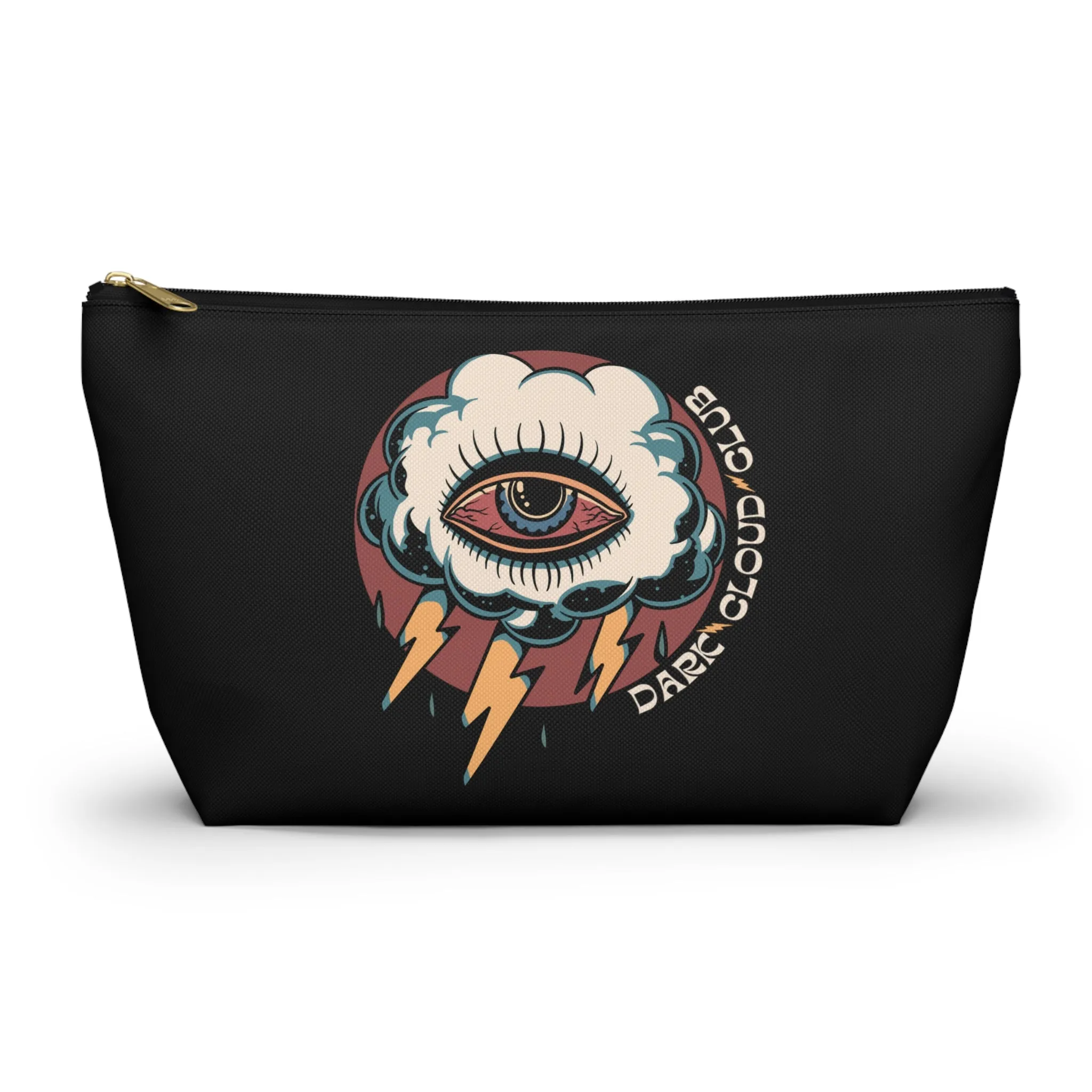 Dark Cloud Club Tattoo Accessory Pouch with T-bottom / Dark Cloud Lightning Eye Makeup Bag Vintage Traditional Tattoo / Punk Rock Bag