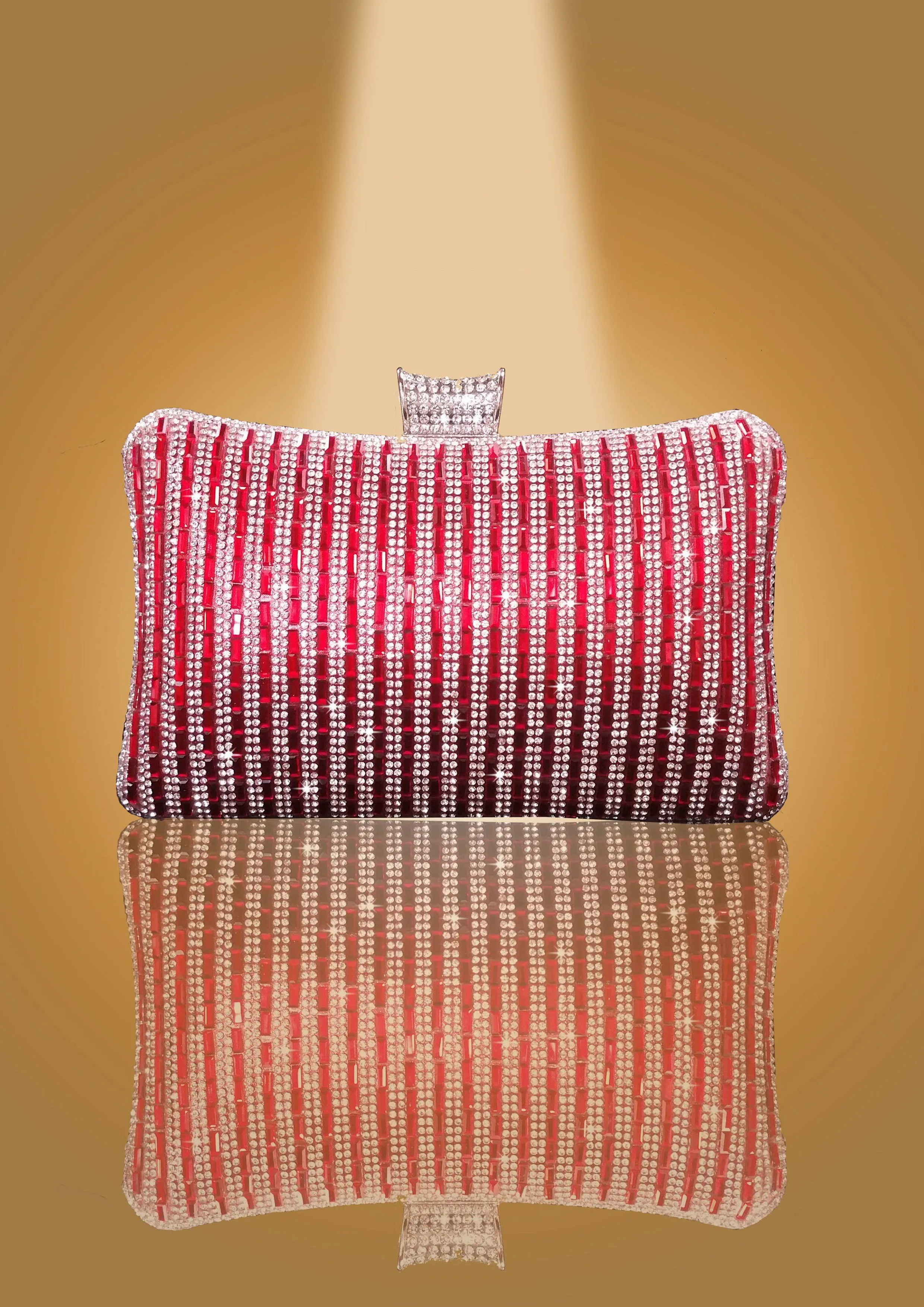 Diamante Striped Clutch with Diamond Studded Clasp by Oorvi Desai (OD - B 45 Gold/ Siver/ Blue/ Red)