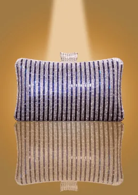 Diamante Striped Clutch with Diamond Studded Clasp by Oorvi Desai (OD - B 45 Gold/ Siver/ Blue/ Red)