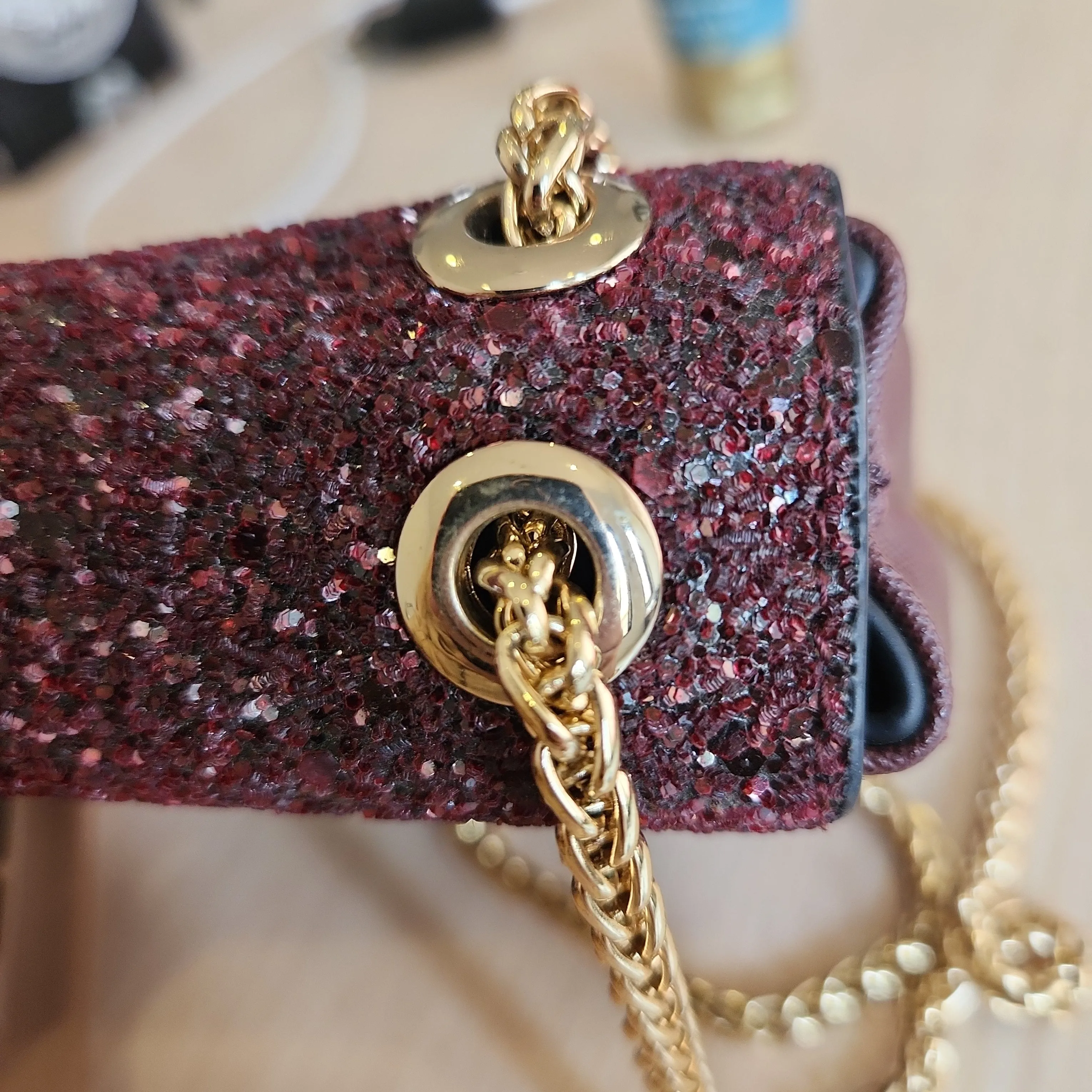 DUNE Burgundy Glitter Flap Mini Bag | Pre Loved |