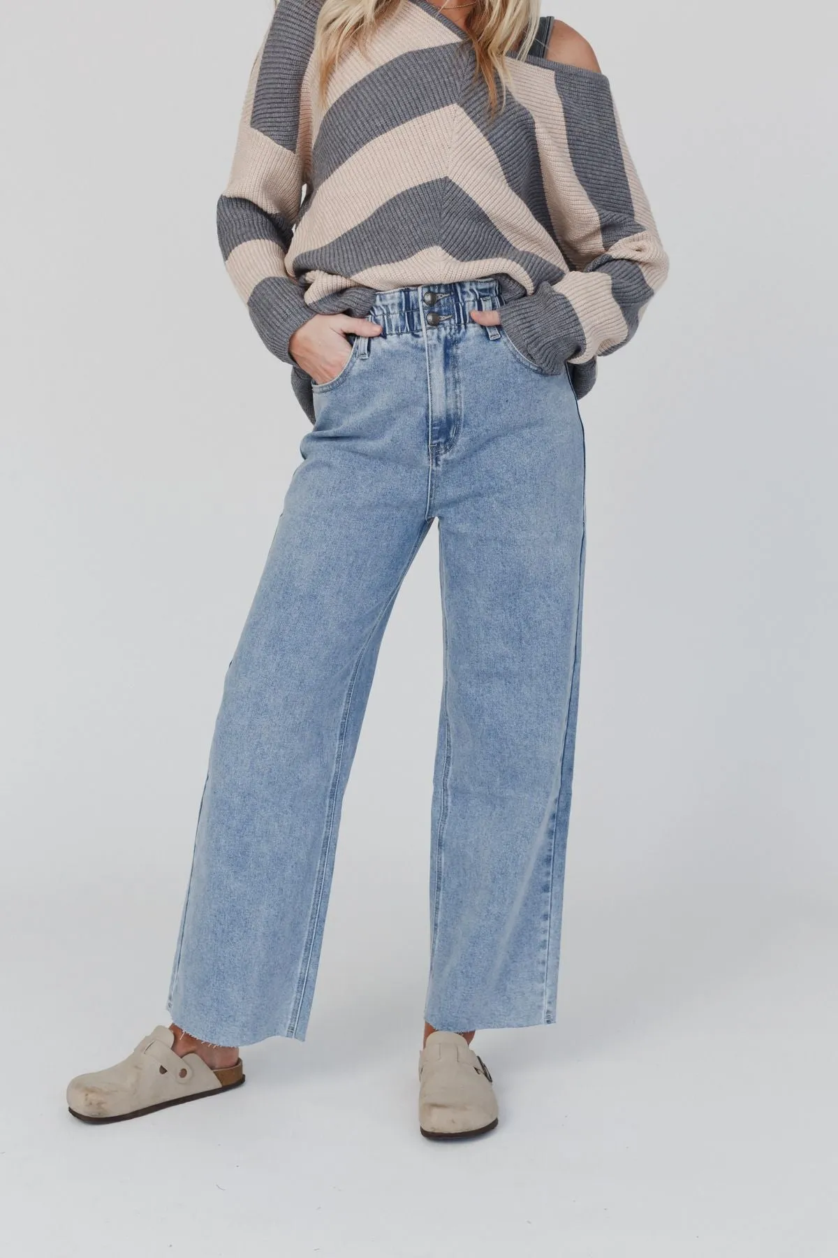 Dusty Paper Bag Waist Jeans - Light Denim