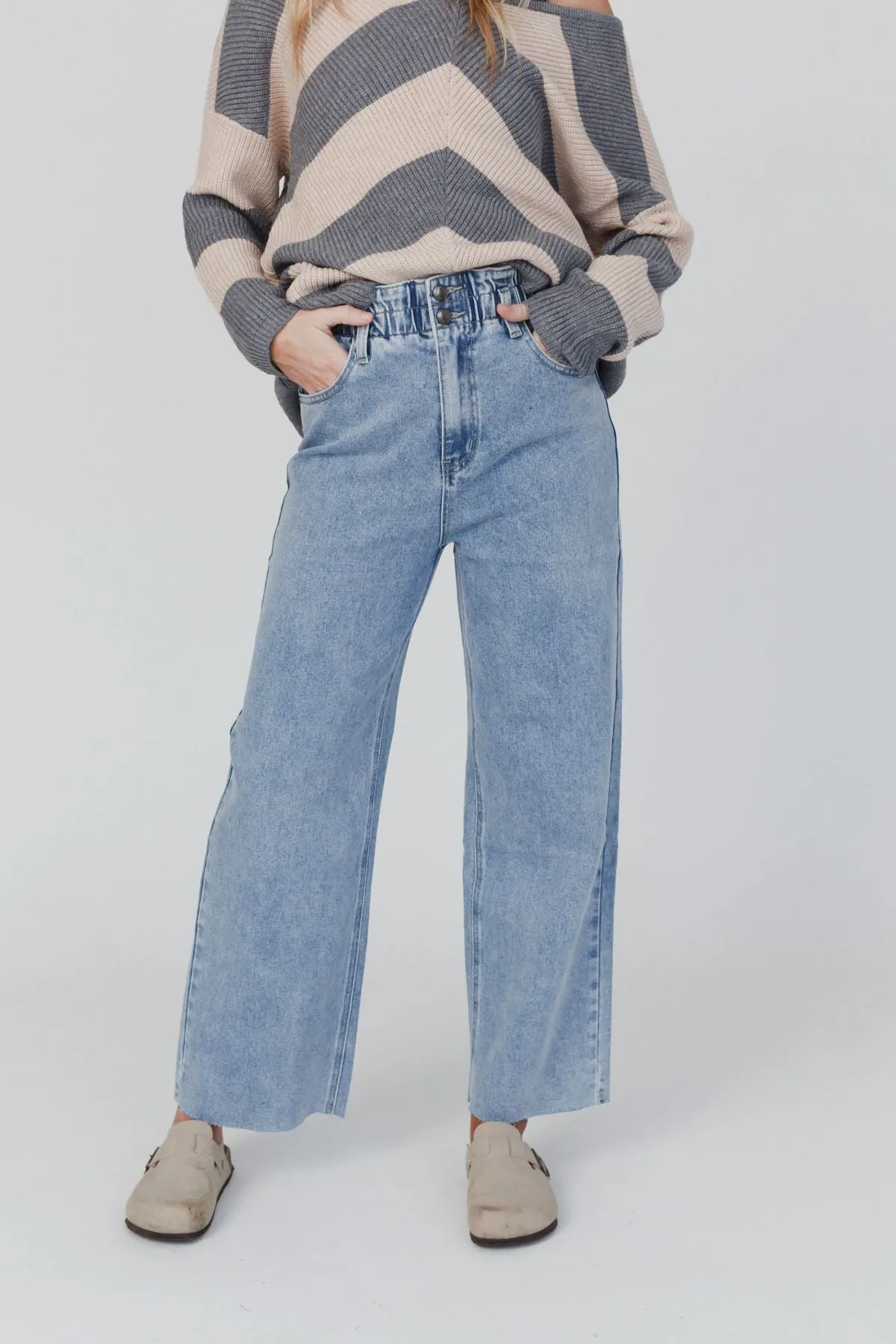 Dusty Paper Bag Waist Jeans - Light Denim