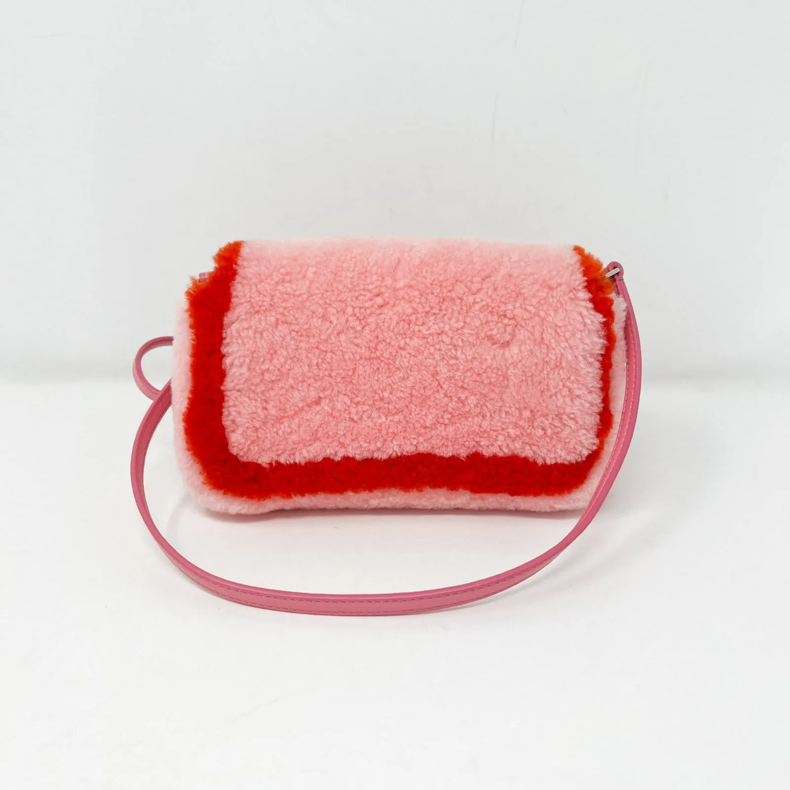 Fendi Micro Baguette Pink Shearling Fur Bag