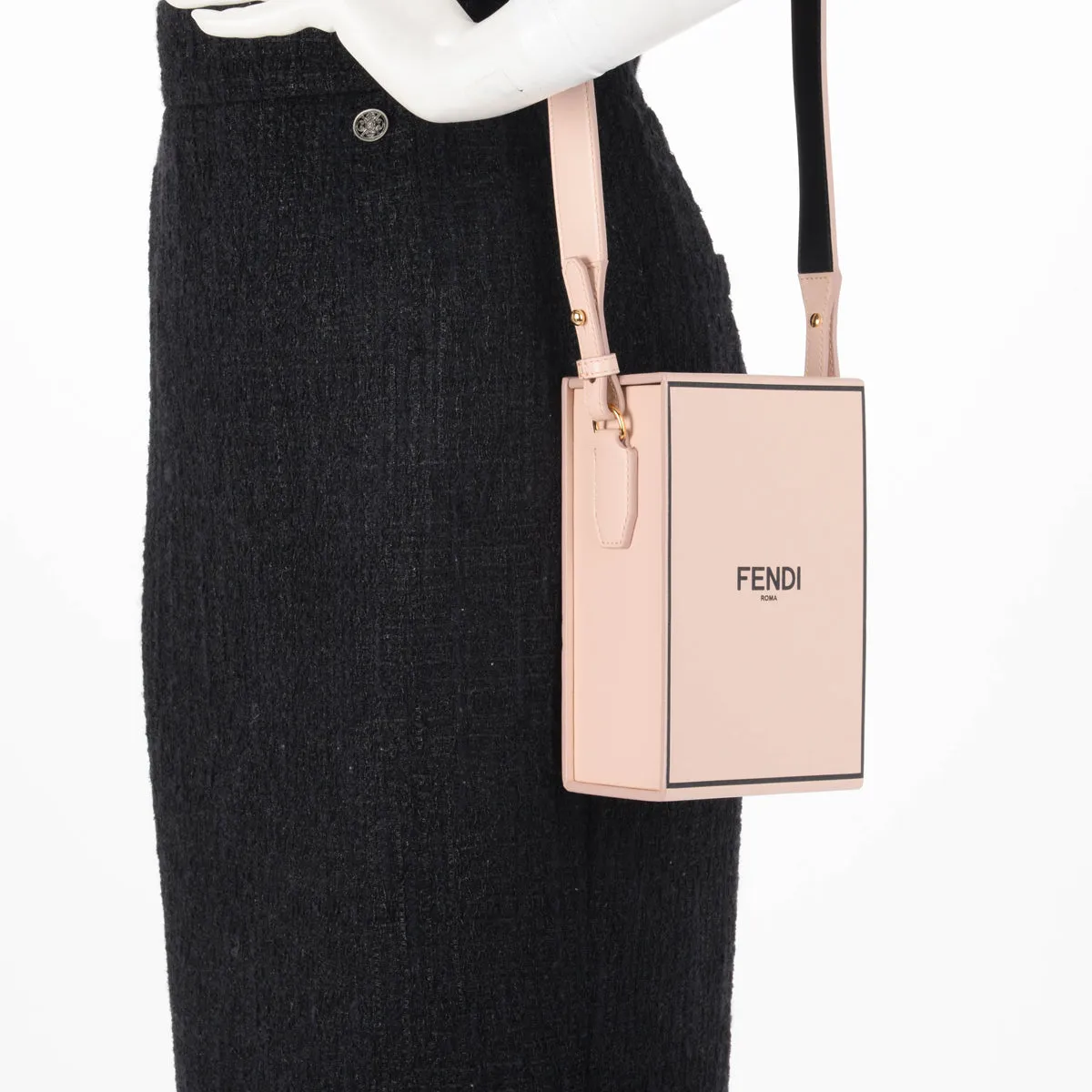 Fendi Rosa Quarzo Calfskin Fluffy Logo Vertical Box Bag