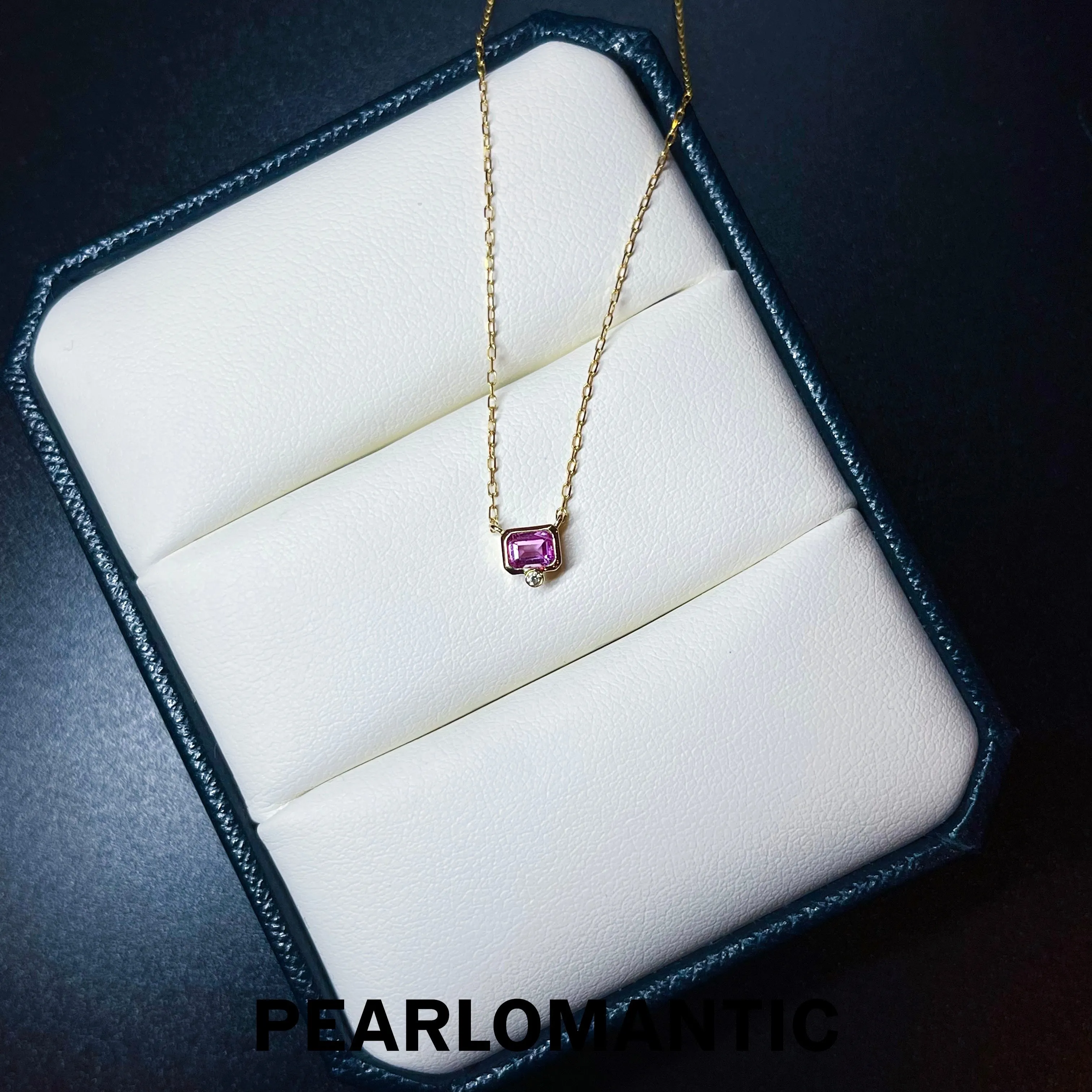 [Fine Jewelry] Pink Sapphire 0.25ct   Diamond Mini-Bag Design Pendant w/ Certificate & 18k Gold