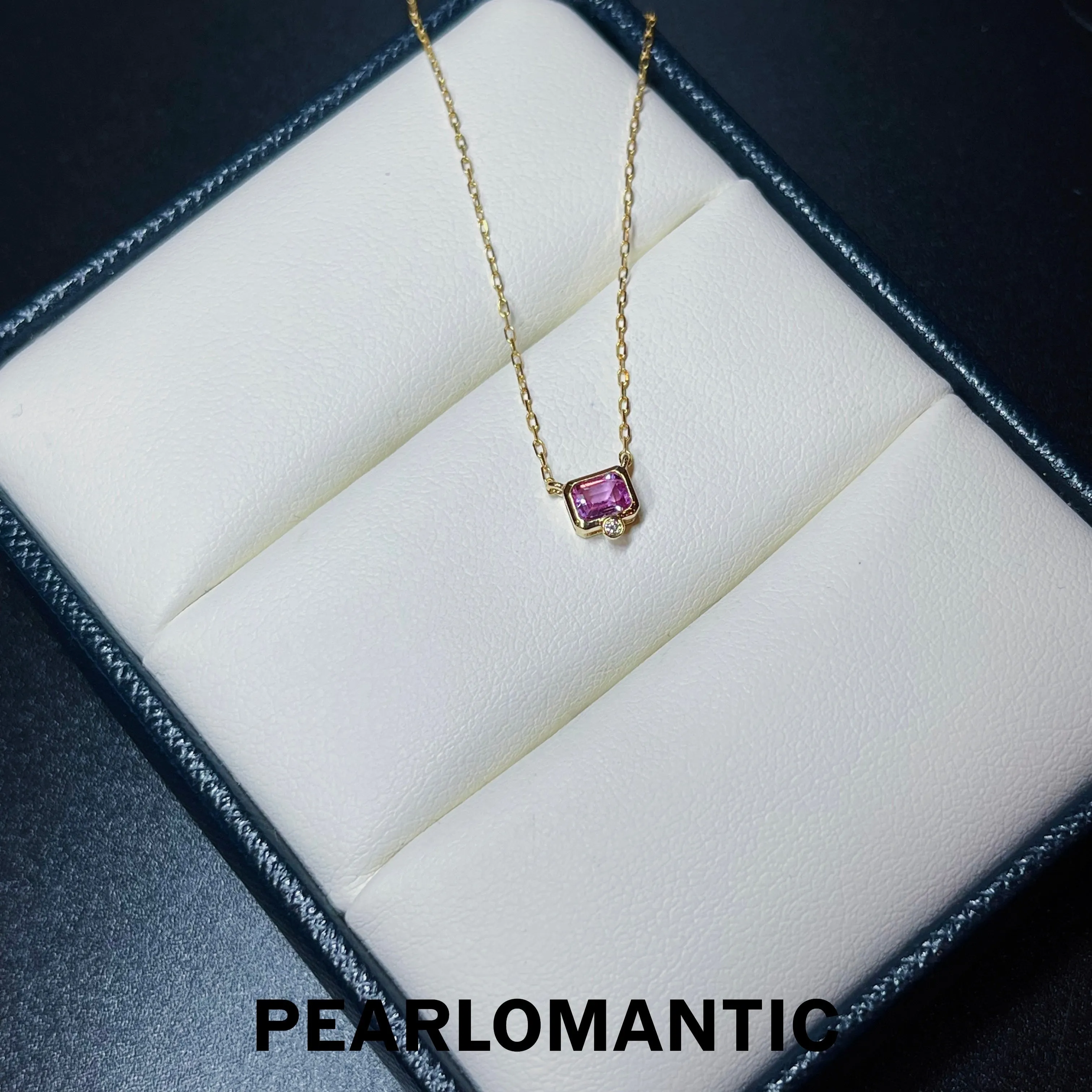 [Fine Jewelry] Pink Sapphire 0.25ct   Diamond Mini-Bag Design Pendant w/ Certificate & 18k Gold