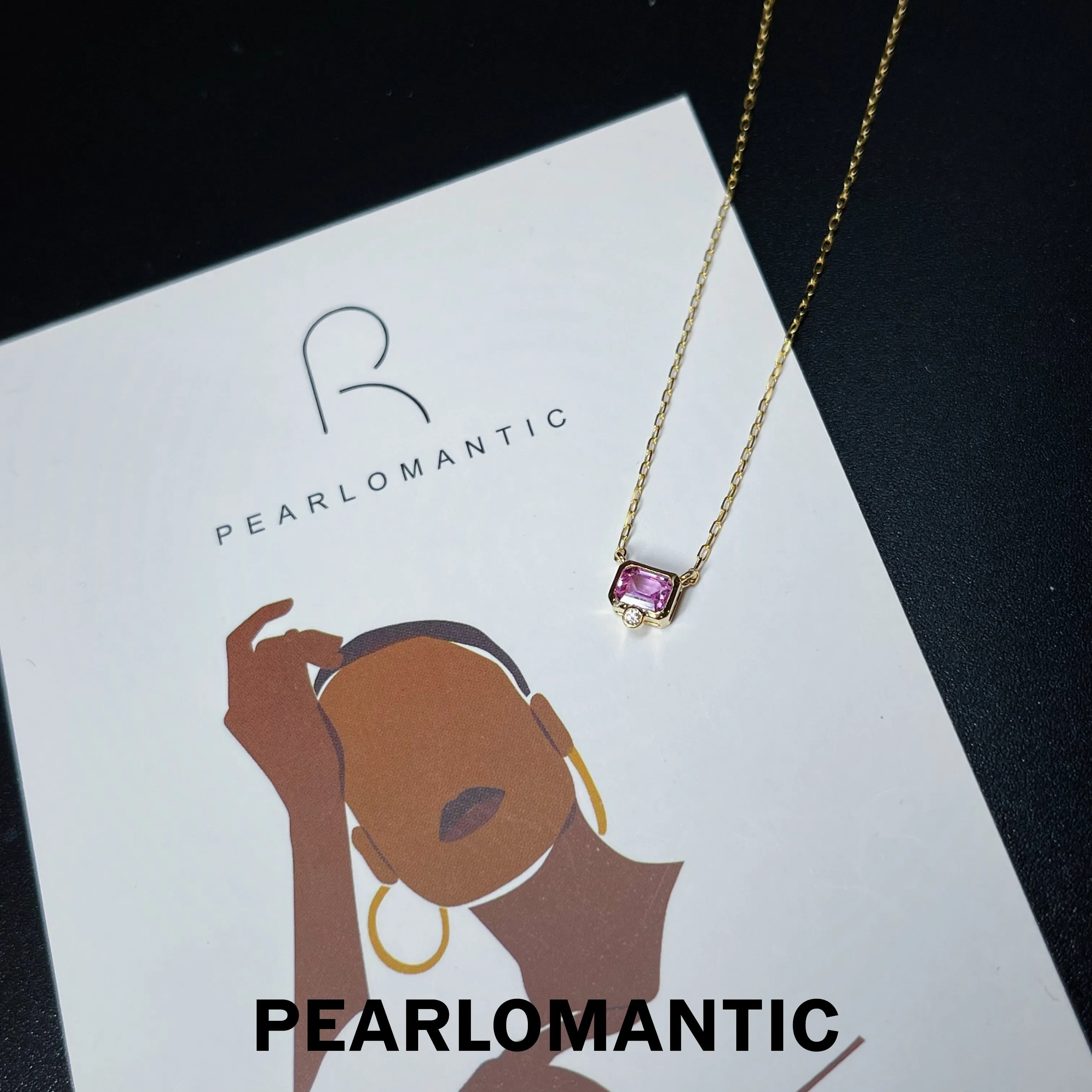 [Fine Jewelry] Pink Sapphire 0.25ct   Diamond Mini-Bag Design Pendant w/ Certificate & 18k Gold