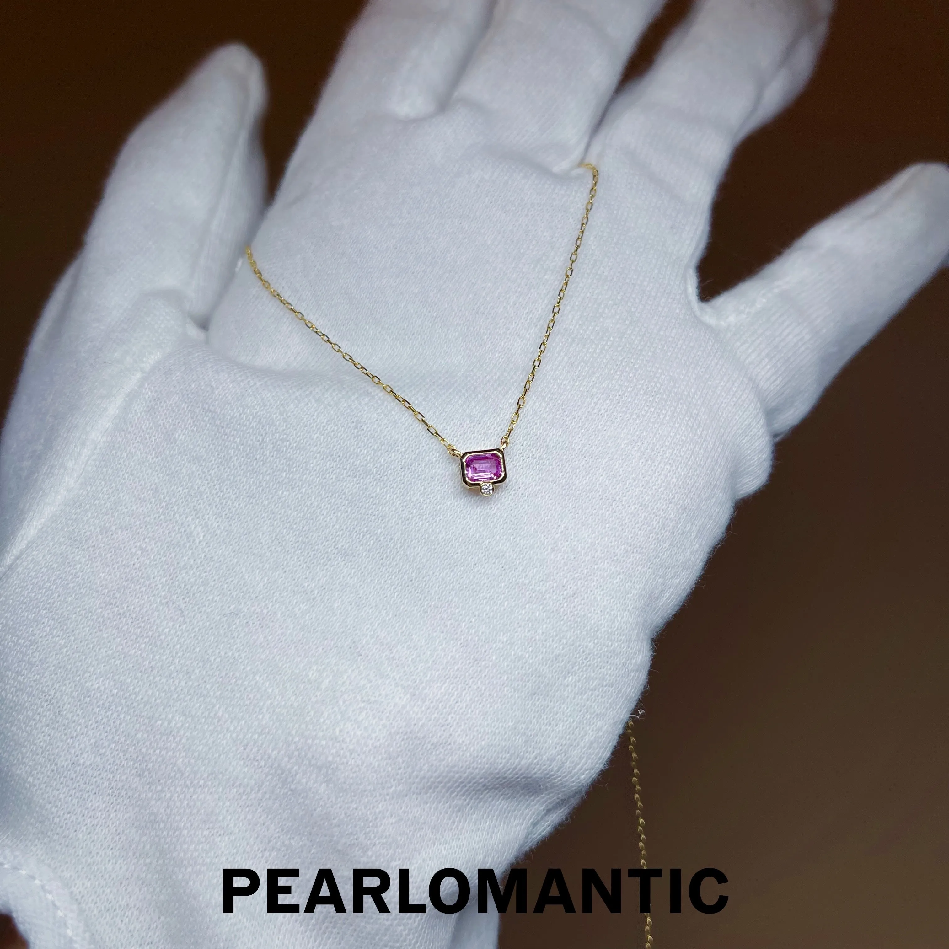 [Fine Jewelry] Pink Sapphire 0.25ct   Diamond Mini-Bag Design Pendant w/ Certificate & 18k Gold