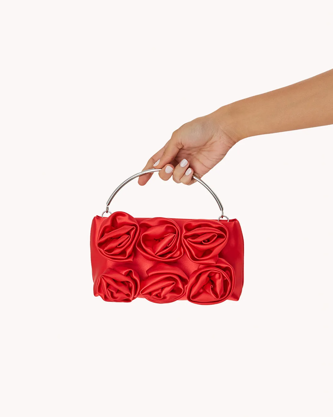 FLORA HANDLE BAG - CHILLI RED SATIN