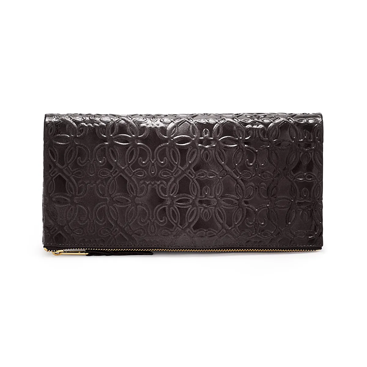 Fold Over Leather Clutch, Black