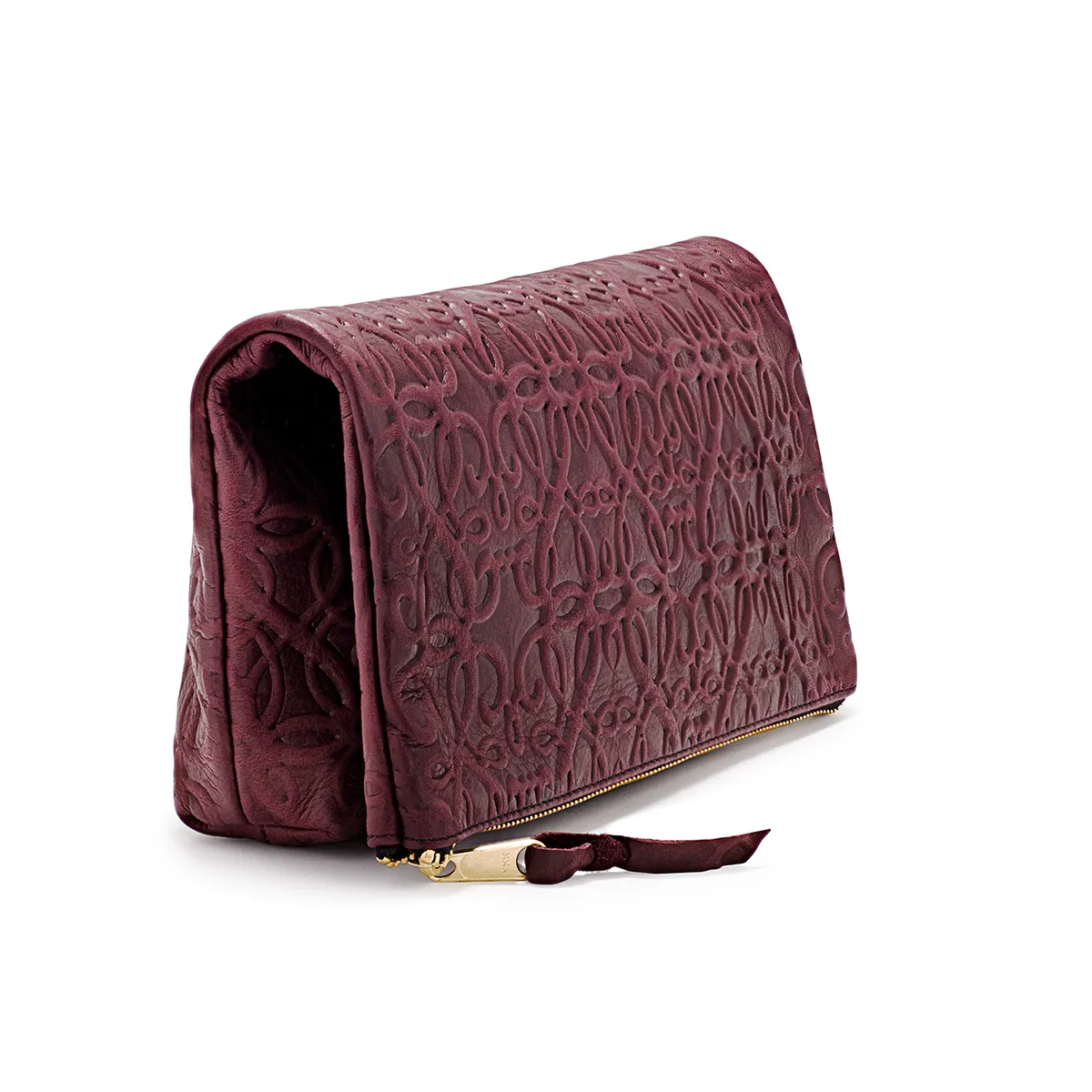 Fold Over Leather Clutch, Burgundy