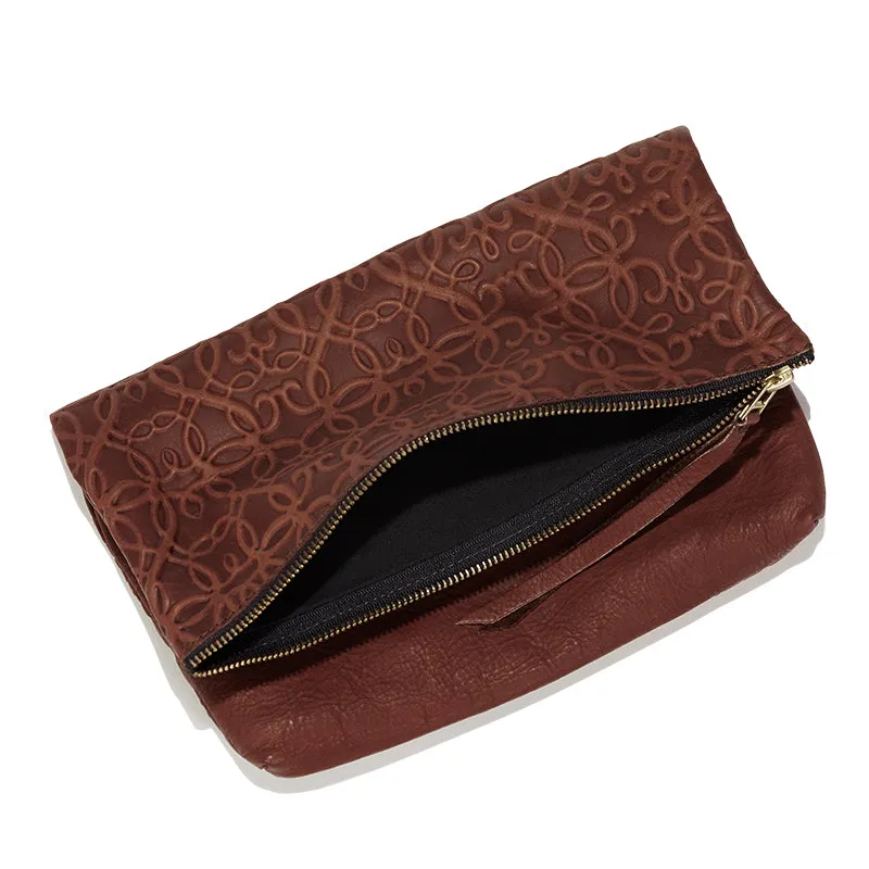 Gabriel Leather Fold Over Clutch, Brown