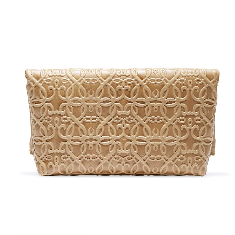 Gabriel Leather Fold Over Clutch, Light Brown