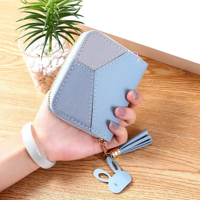 Geometric Luxury Brand Women Leather Wallets Long Zipper Tassel Design Coin Purses Clutch Female Patchwork Credit Card Holder