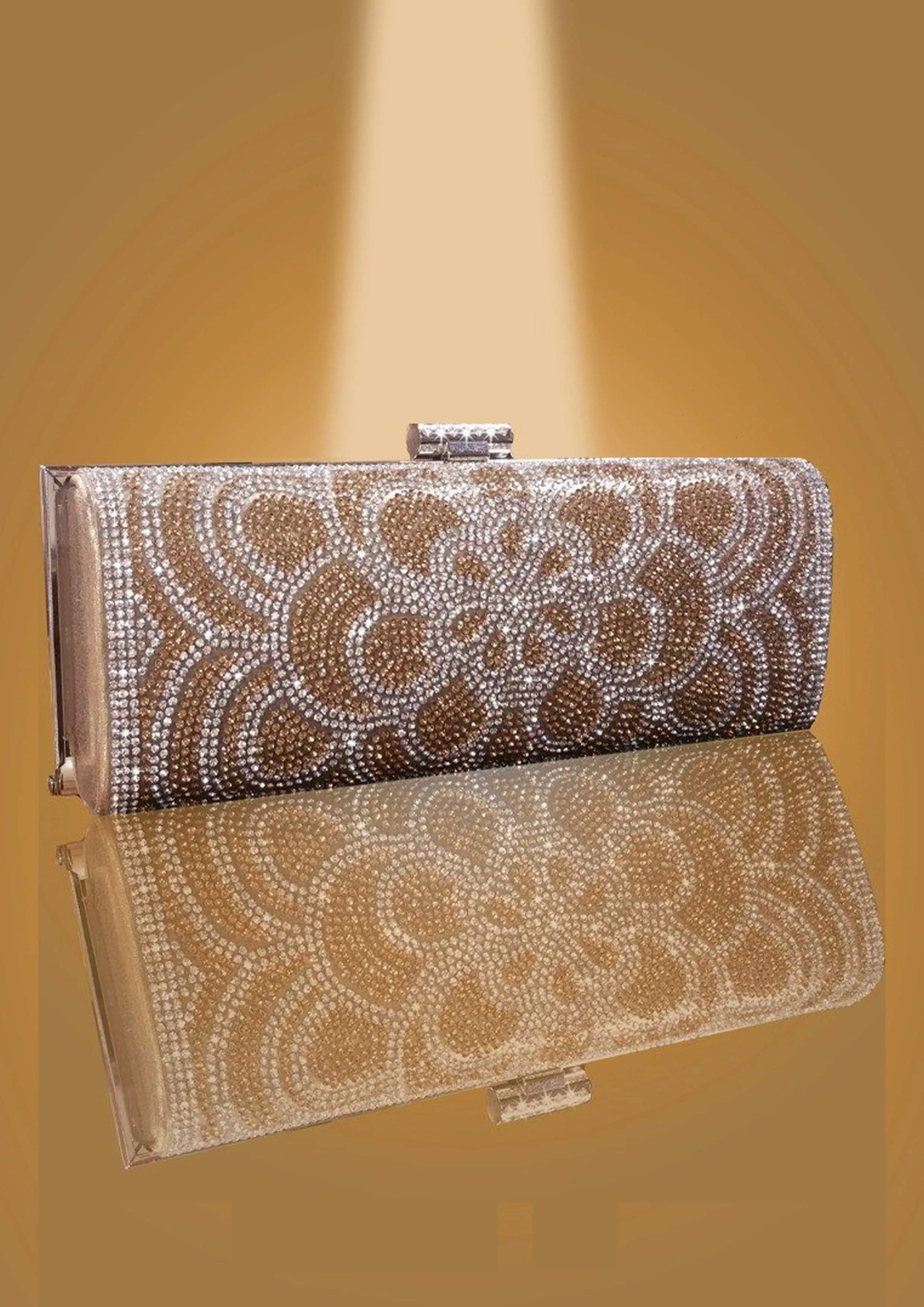 'Golden Floral Stone Studded Elongated Clutch' by Oorvi Desai (OD - B 42 Gold/ Black)