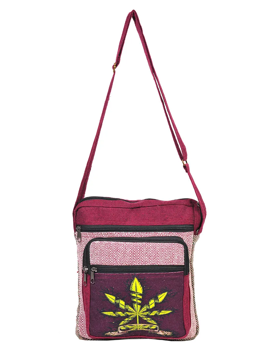 Hemp Leaf Patched Front Hemp Cotton Messenger Bag