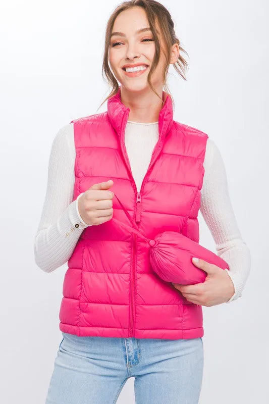 High Neck Padded Puffer Vest with Storage Pouch