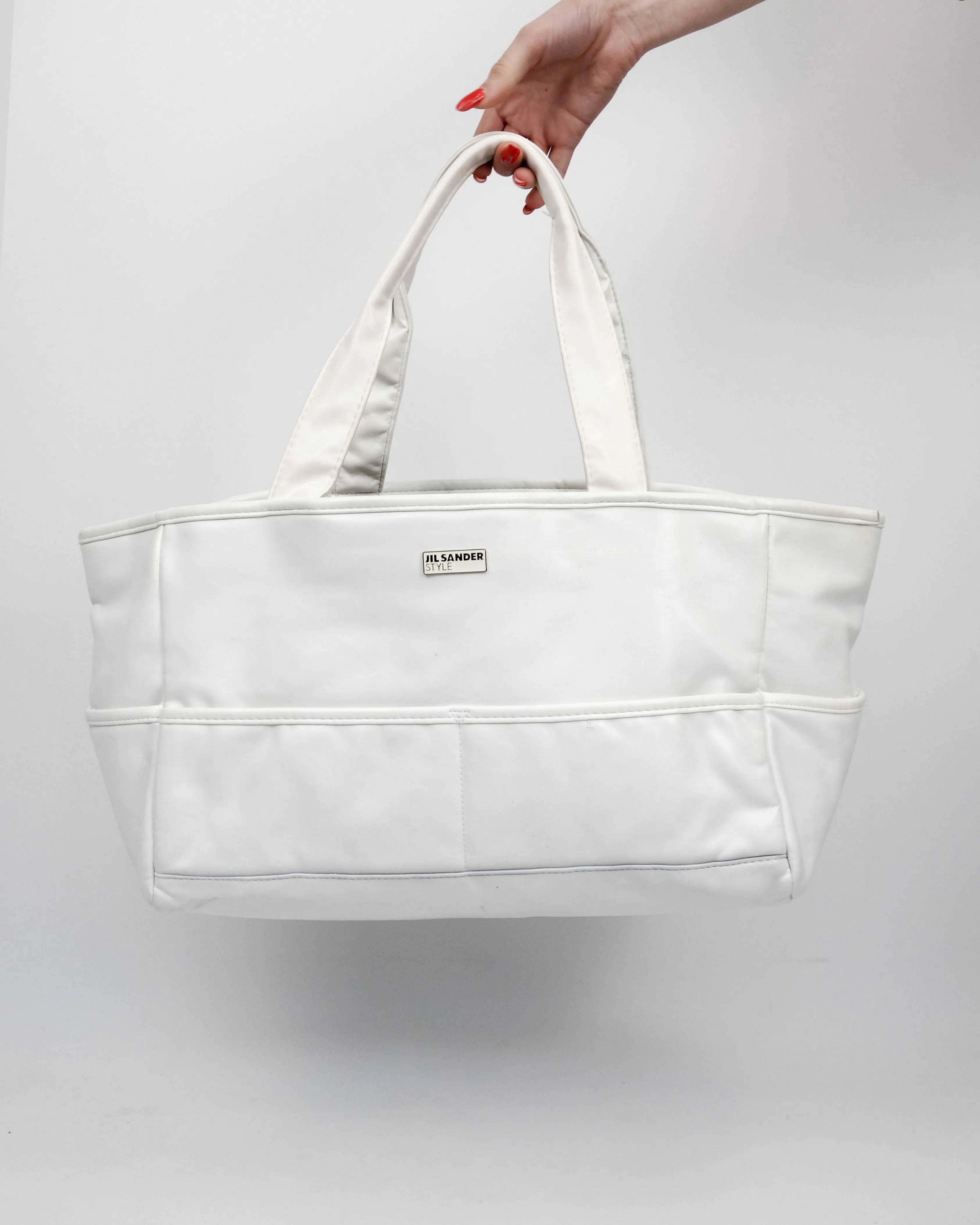 Jil Sander White Vegan Leather Wide Bag 2000's