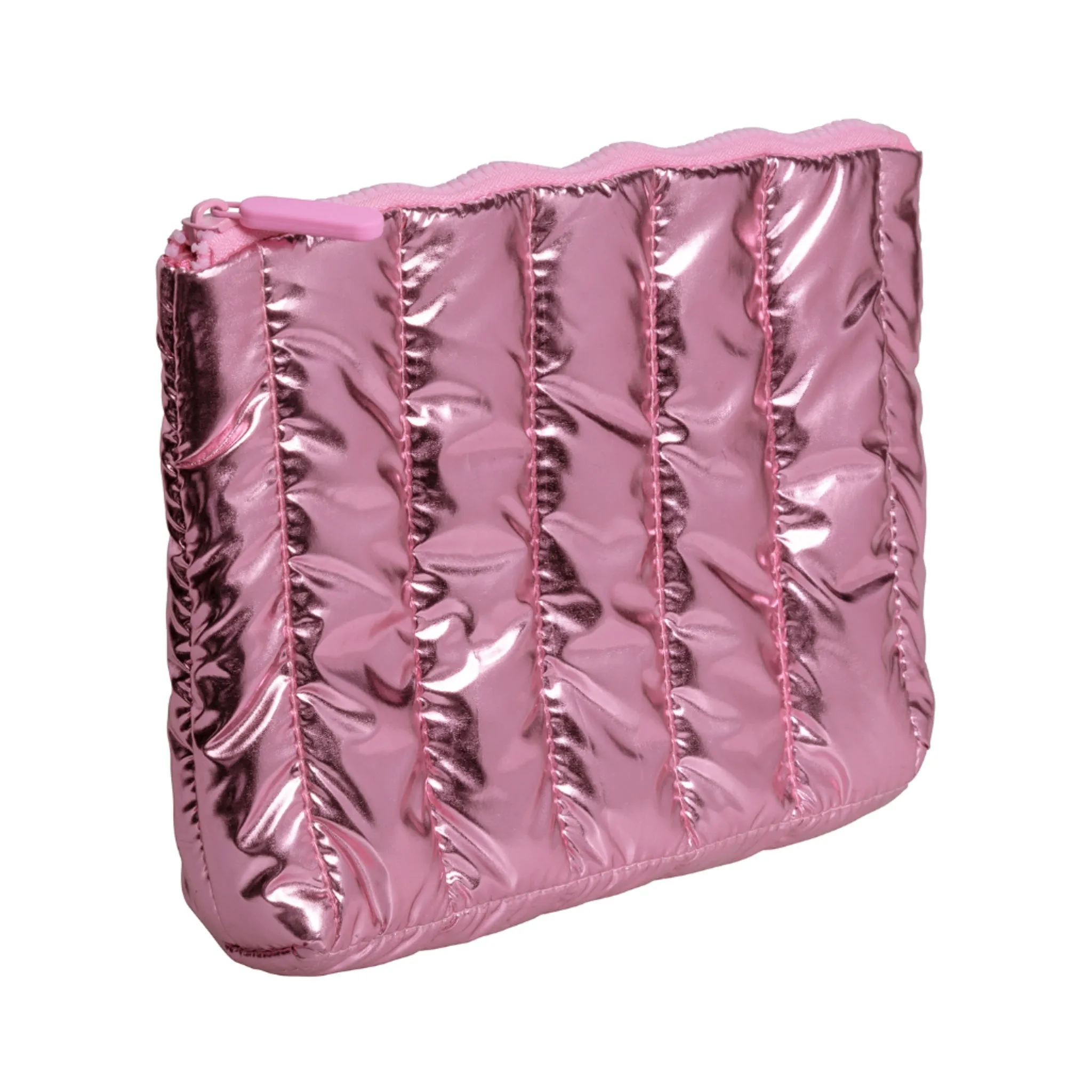 Large Zip Top Shiny Pink Travel Cosmetic Bag