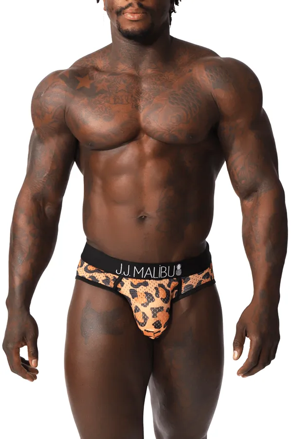 Late Night Mesh Briefs with Bulge Pouch - Leopard