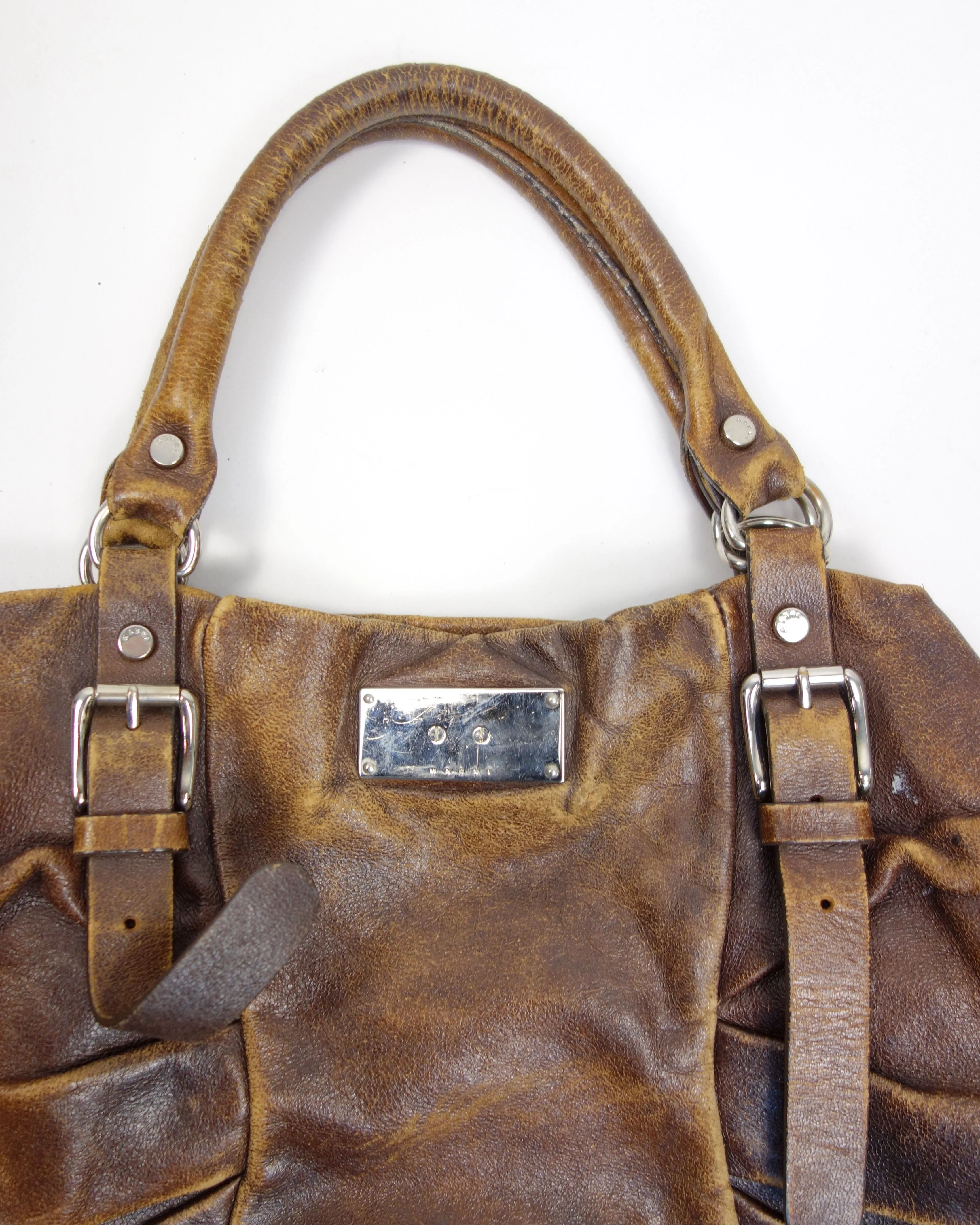 Marni Brown Distressed Leather Bag 2000's