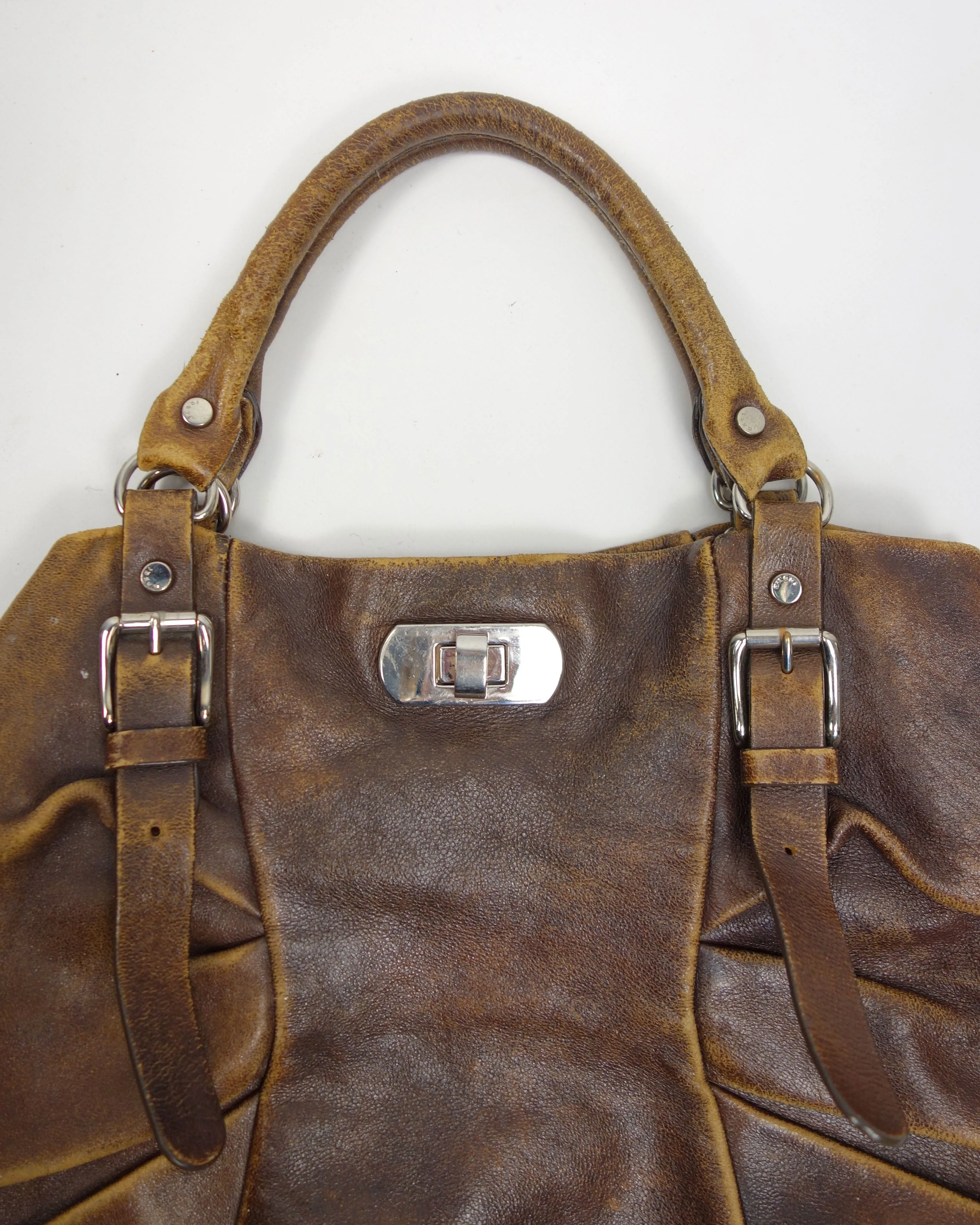 Marni Brown Distressed Leather Bag 2000's