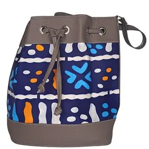 Medium Grey Bag with Blue Tribal Print