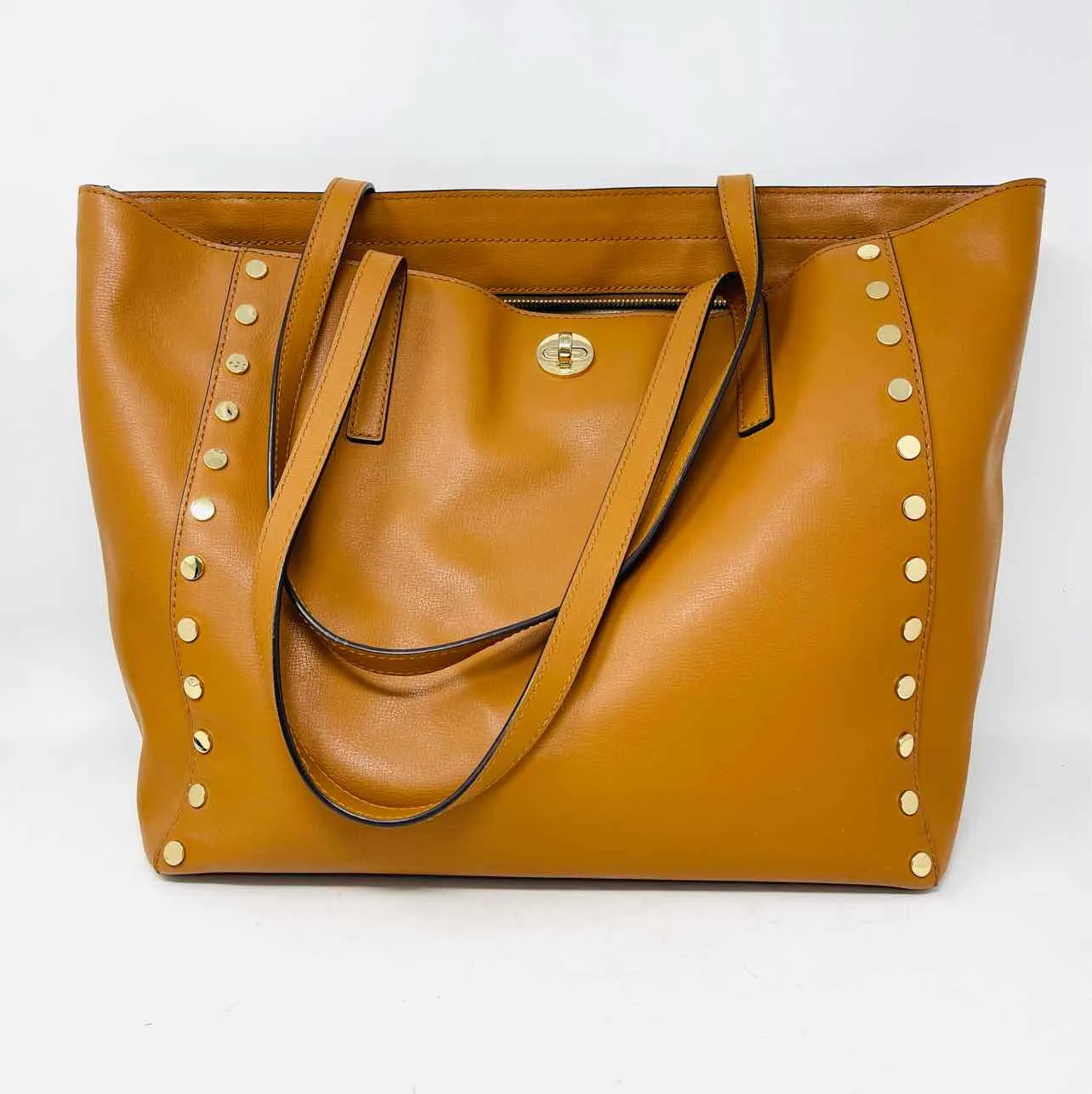 Michael Michael Kors Tan/Gold Turn-lock Leather Designer Tote