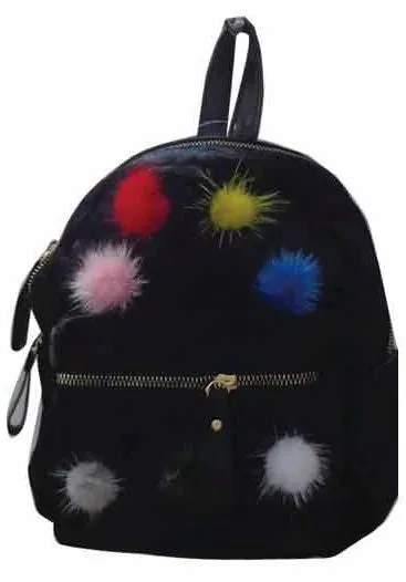 Multi Color Pom Poms Little Girls Backpack