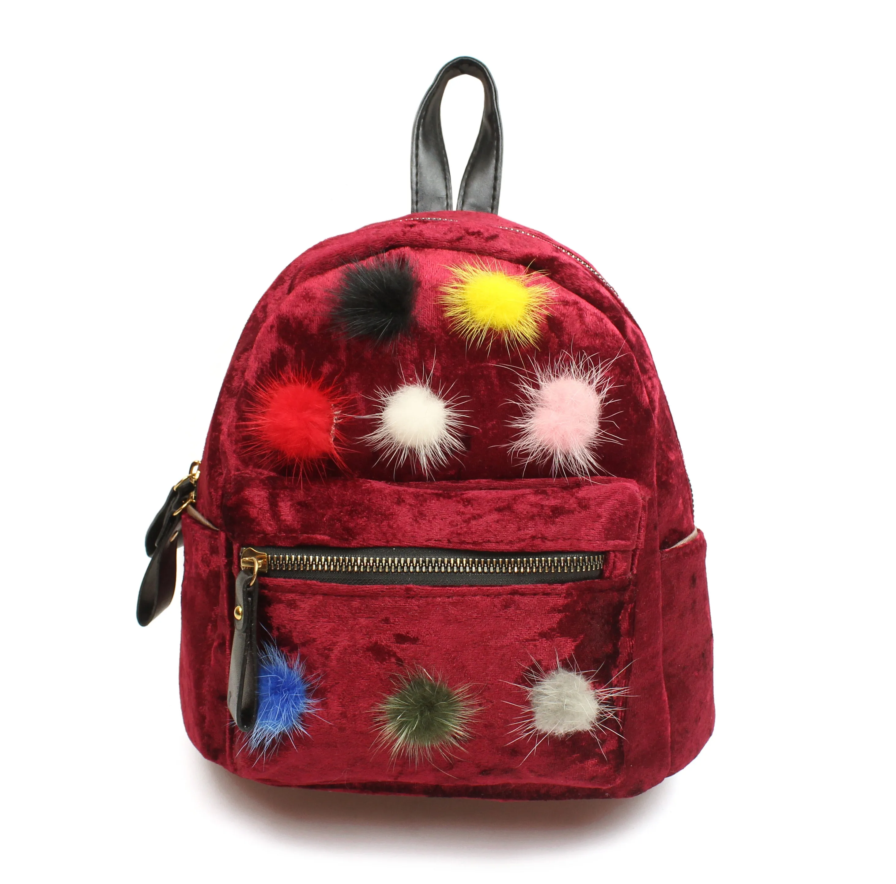 Multi Color Pom Poms Little Girls Backpack