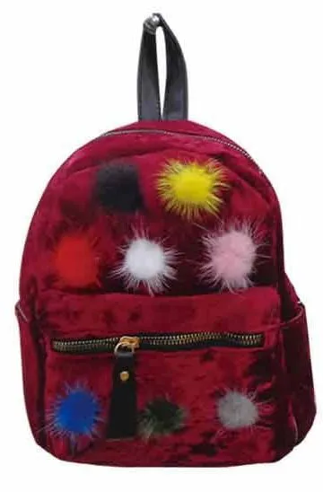 Multi Color Pom Poms Little Girls Backpack