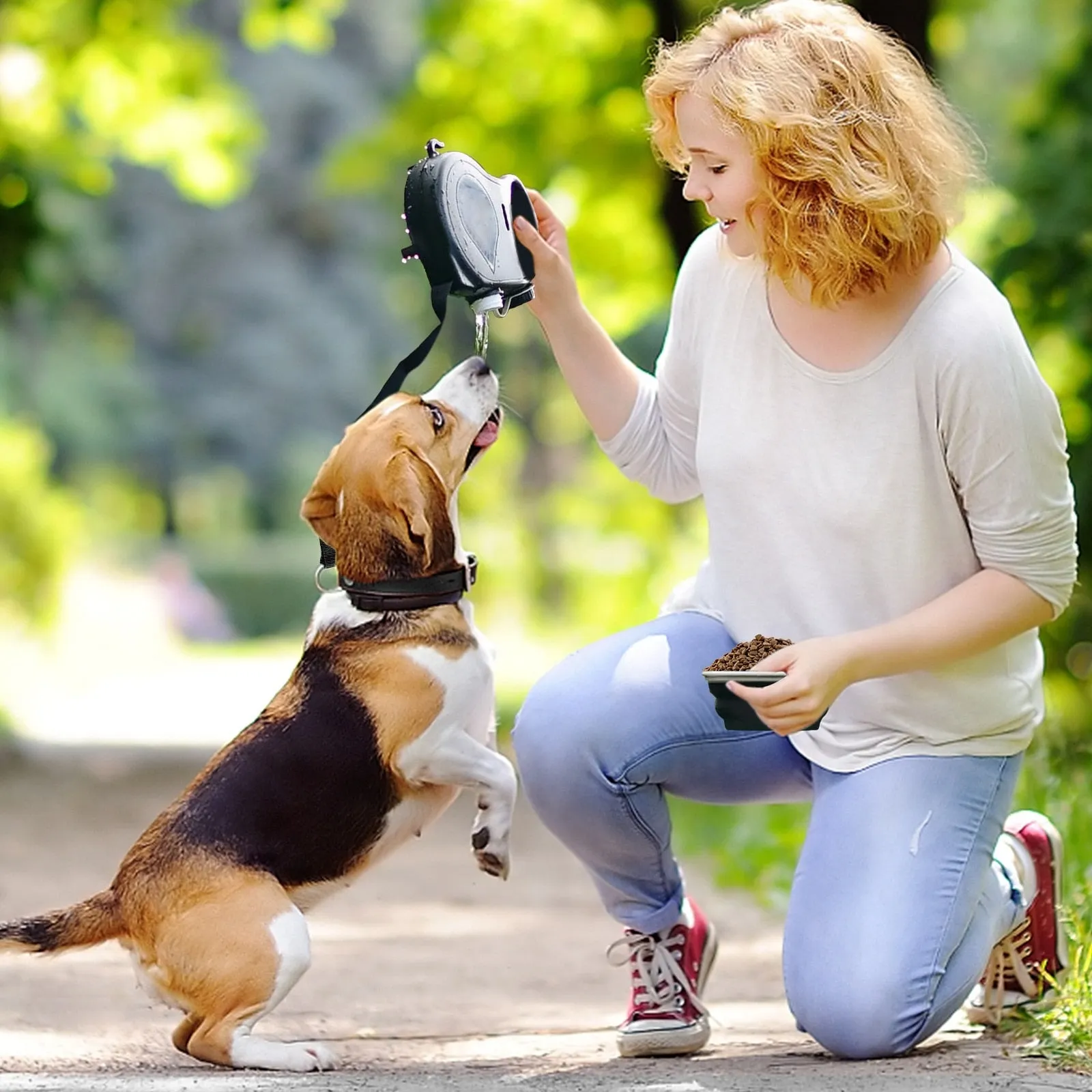 Multifunction Retractable Dog Leash With Built-in Water Bottle Bowl Waste Bag Dispenser