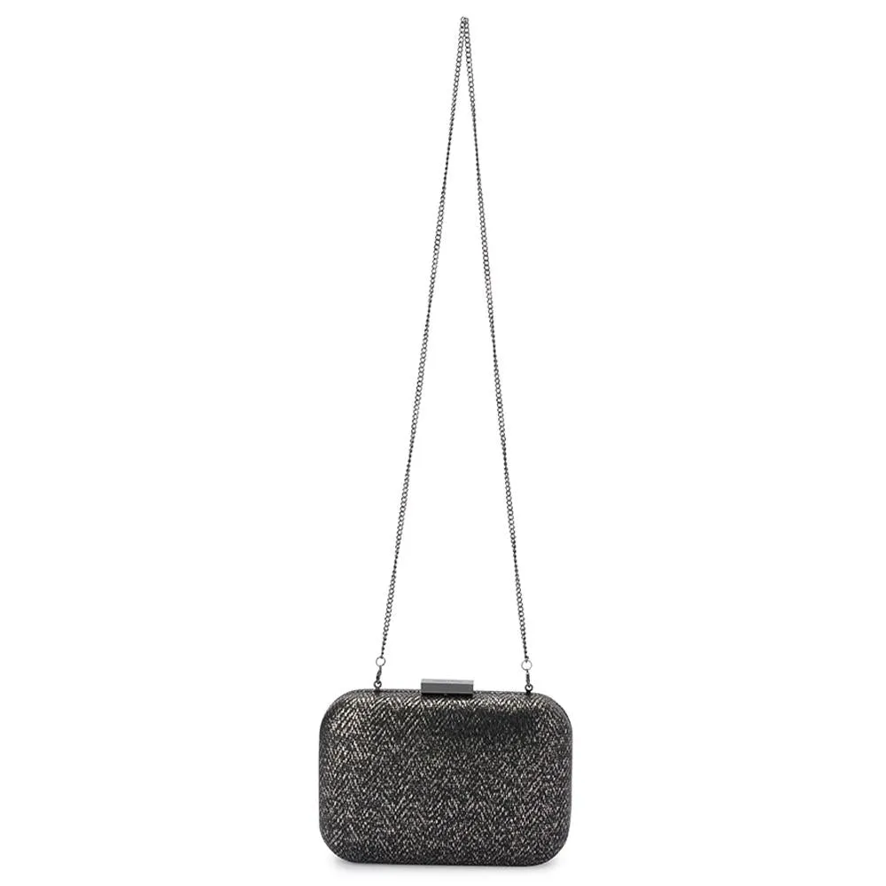 Olga Berg Black Metallic Clutch- negro