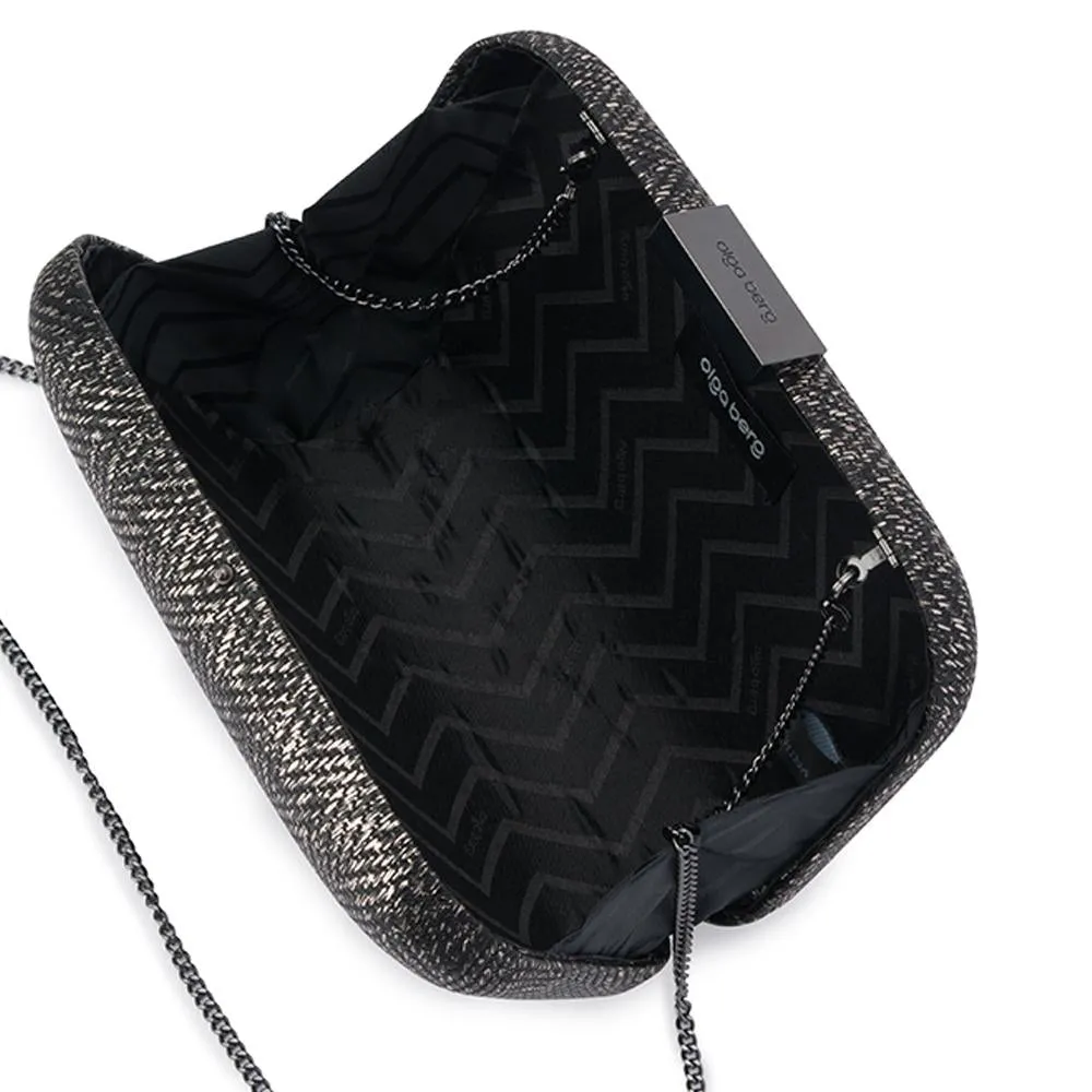 Olga Berg Black Metallic Clutch- negro