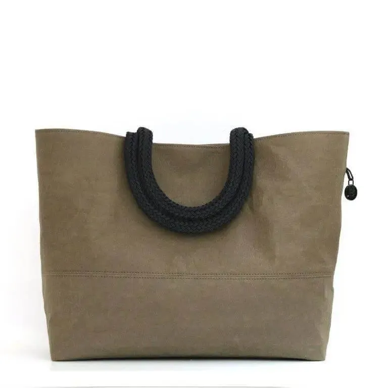 Olive vegan washable paper bag by Bare Instinct