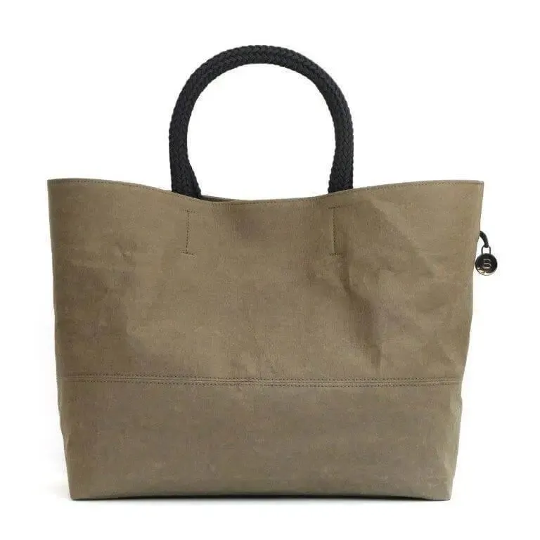 Olive vegan washable paper bag by Bare Instinct