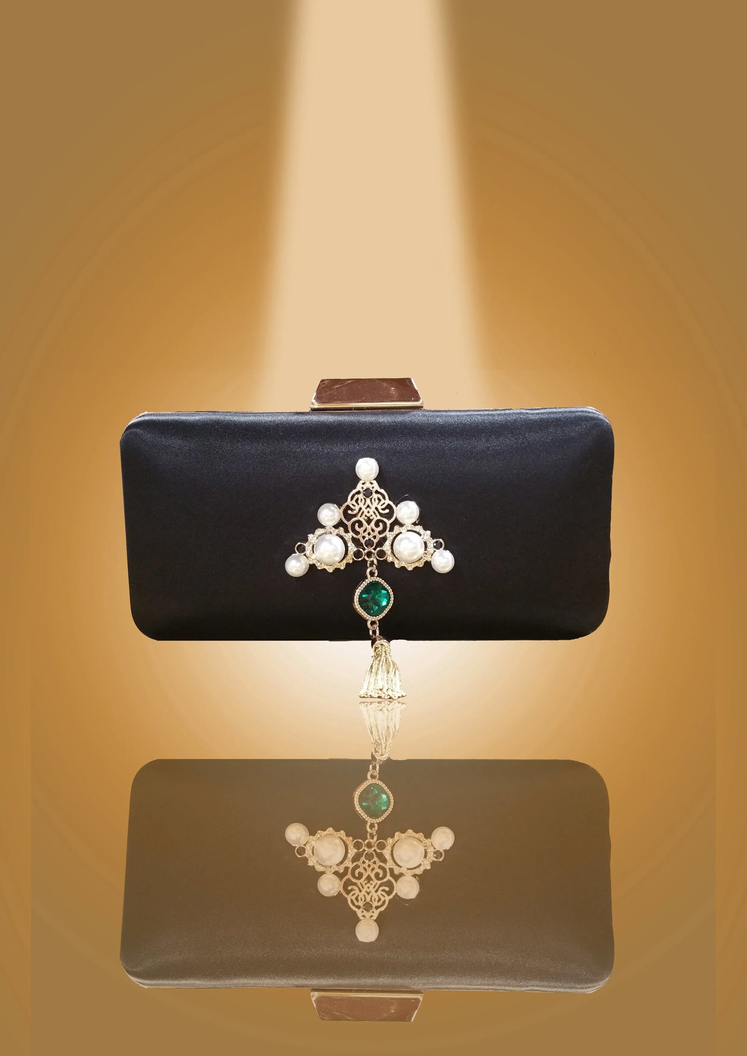 Pearl Studded Brooch Clutch by Oorvi Desai (OD - B 39 Red/ Black/ Blue)