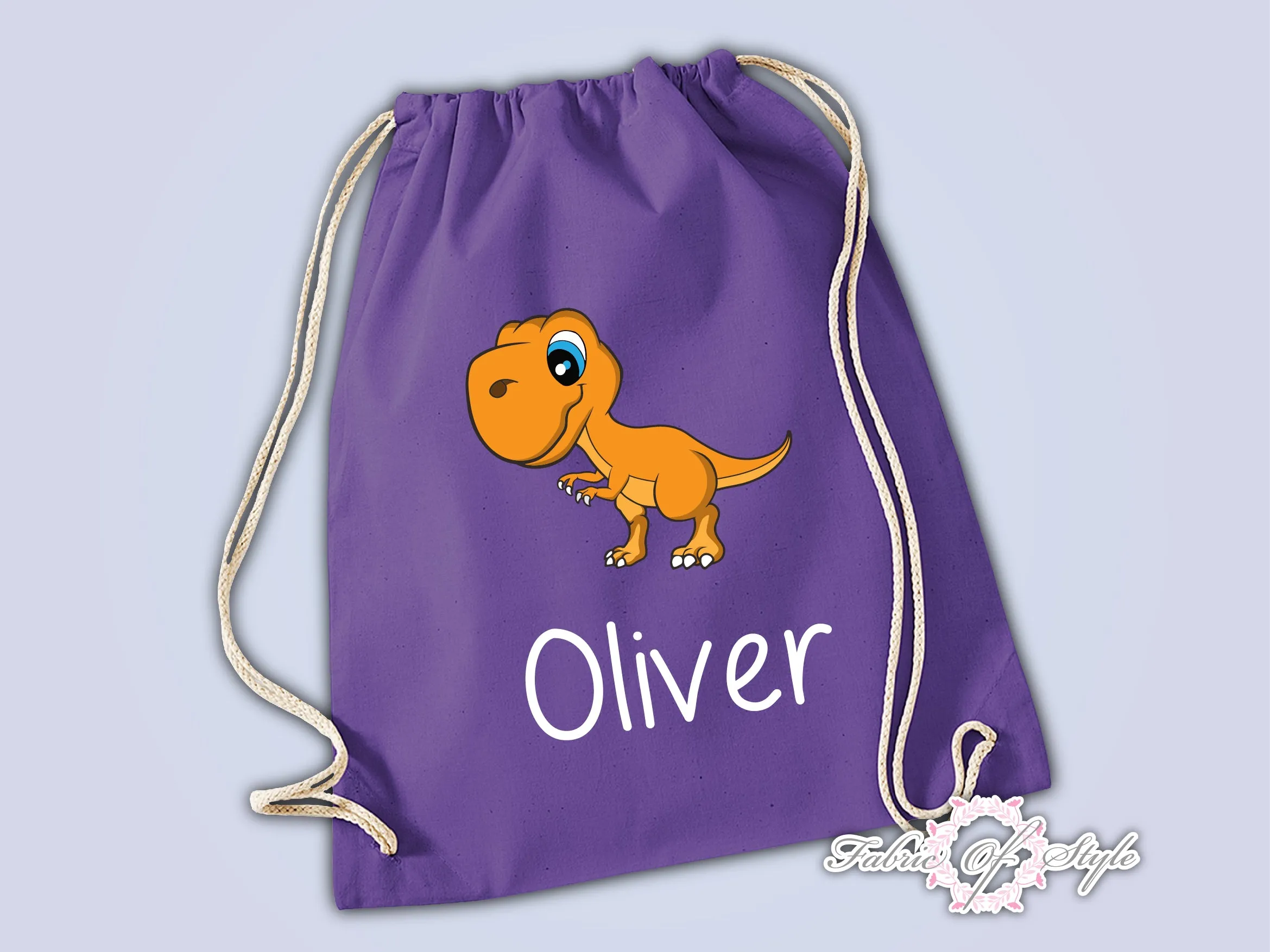 Personalised Any Name Dinosaur Girls Back To Drawstring Bag PE GYM School Kids