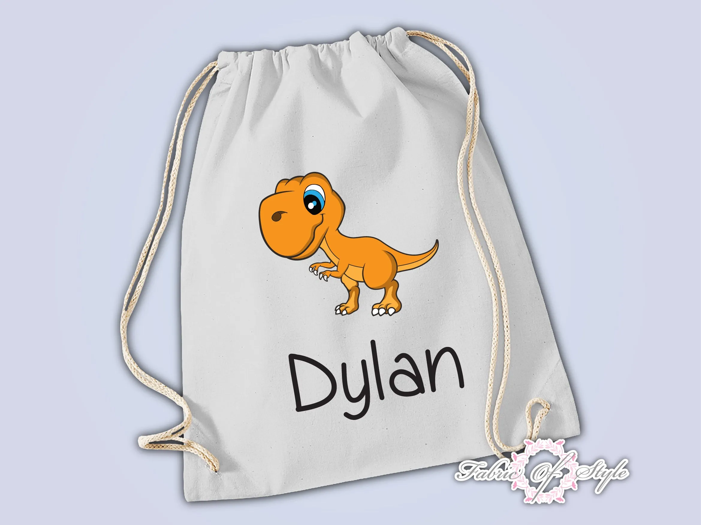 Personalised Any Name Dinosaur Girls Back To Drawstring Bag PE GYM School Kids