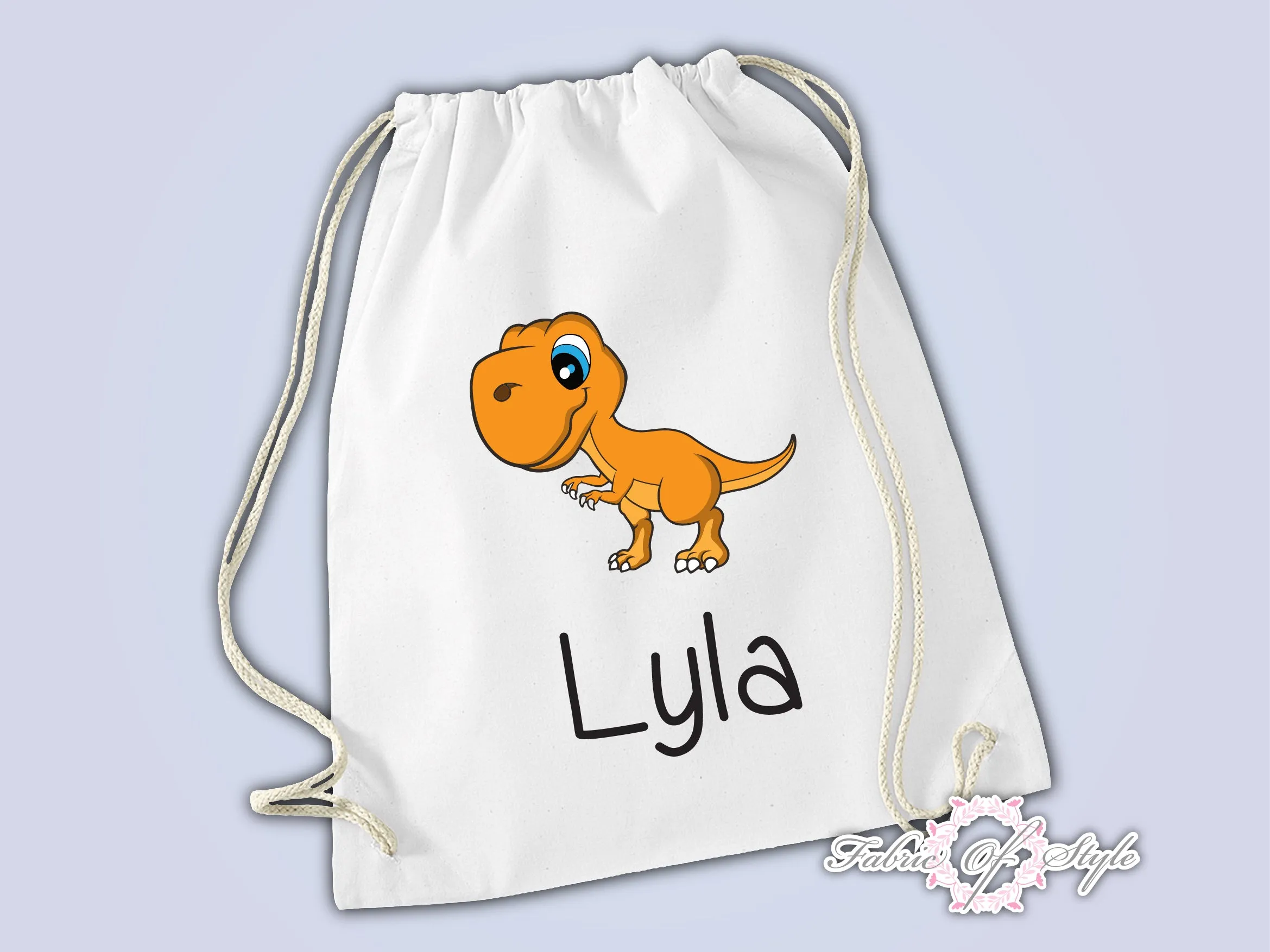 Personalised Any Name Dinosaur Girls Back To Drawstring Bag PE GYM School Kids