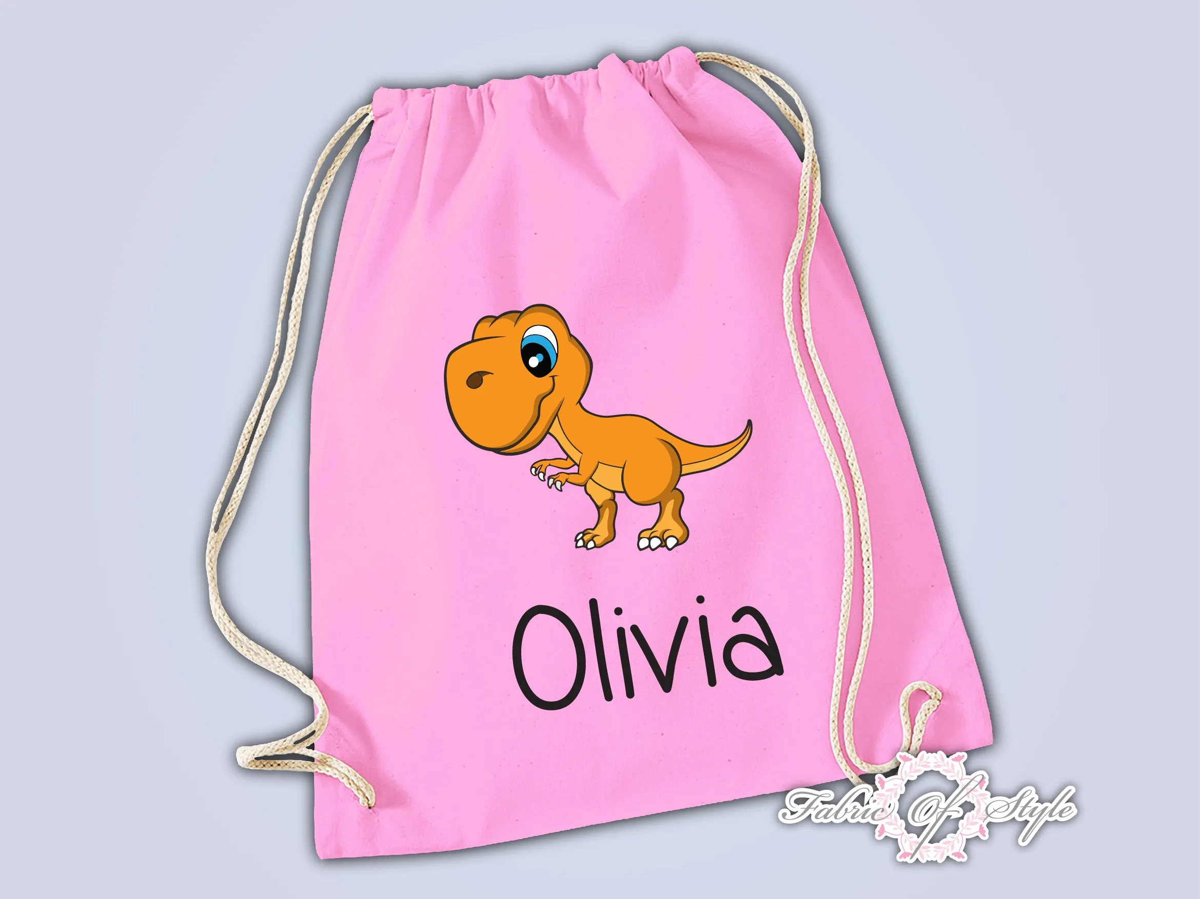 Personalised Any Name Dinosaur Girls Back To Drawstring Bag PE GYM School Kids