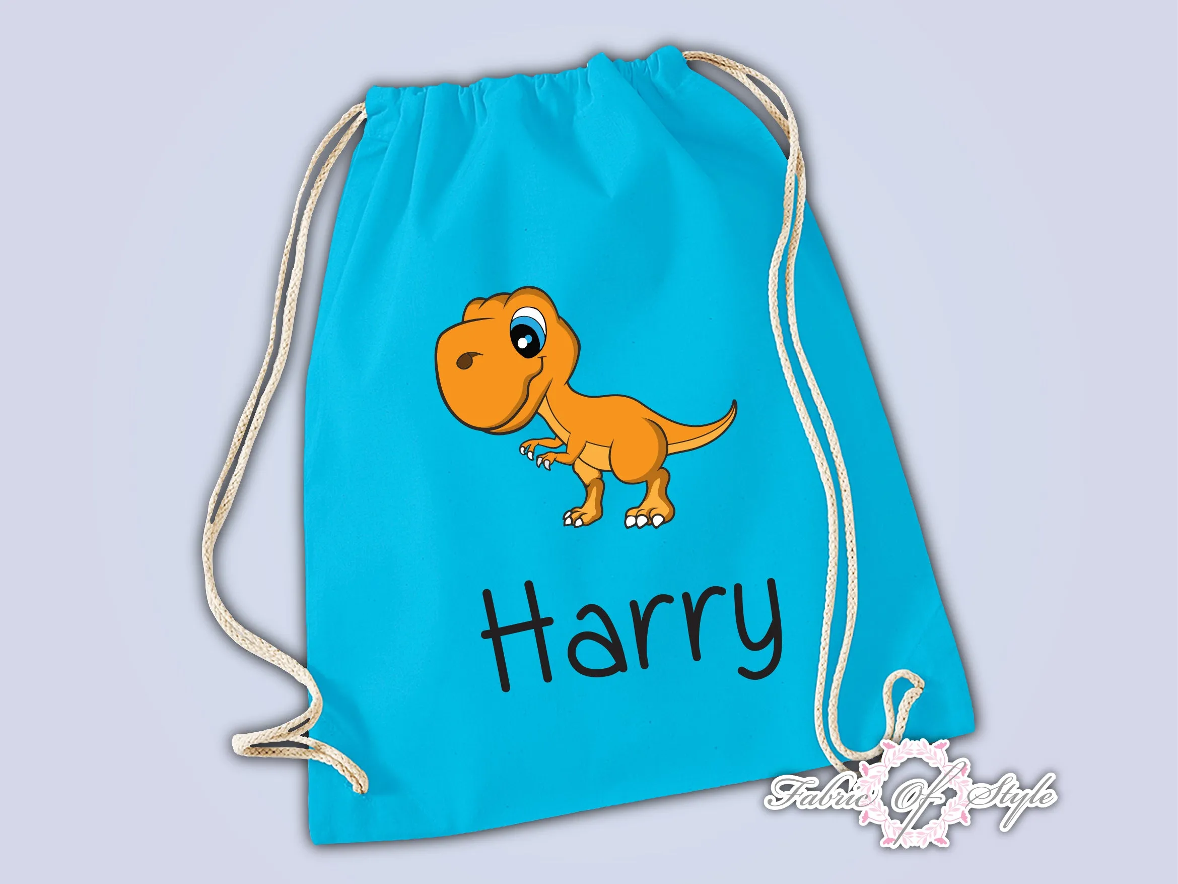 Personalised Any Name Dinosaur Girls Back To Drawstring Bag PE GYM School Kids